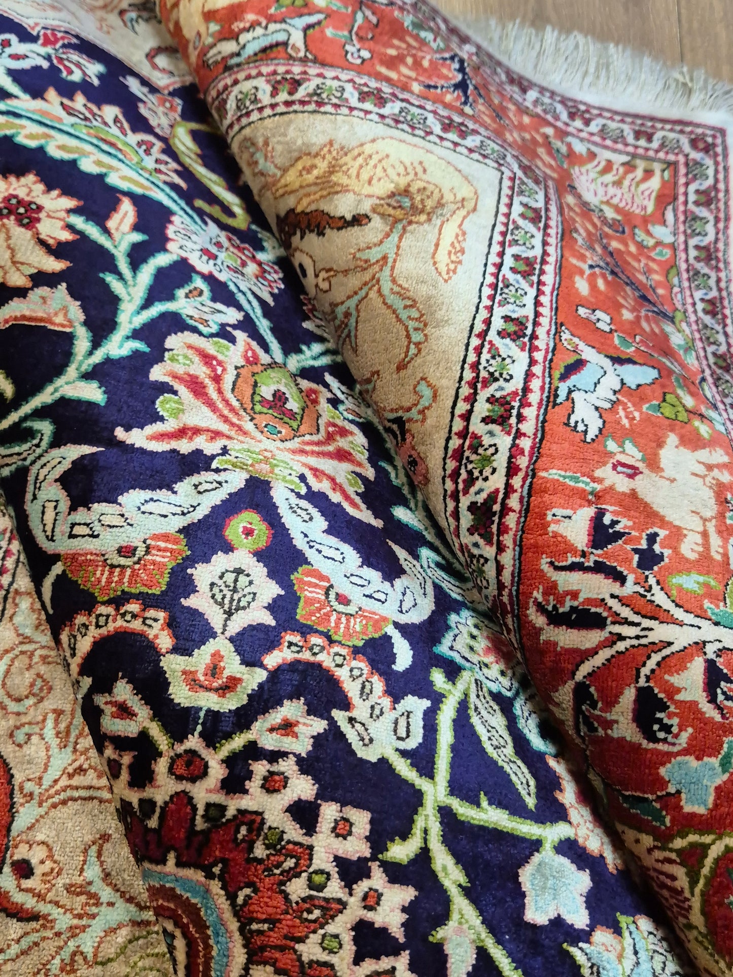 Ghom Seidenteppich auf Seide Jagdmotiv feine Knüpfung