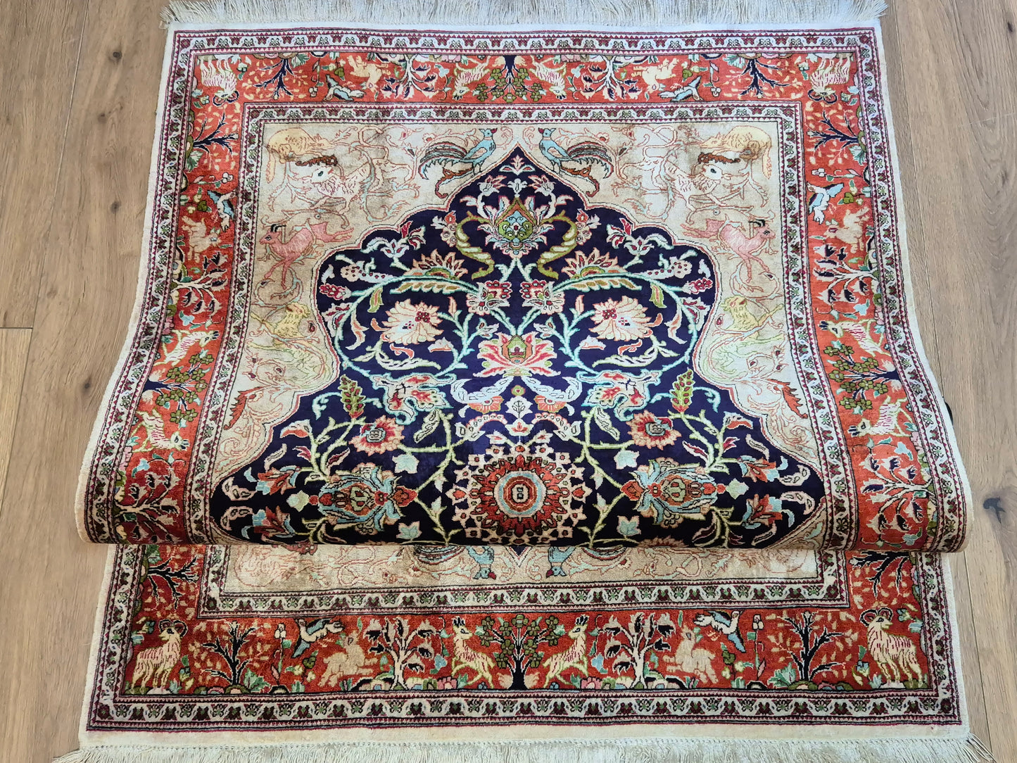 Ghom Seidenteppich auf Seide Jagdmotiv feine Knüpfung