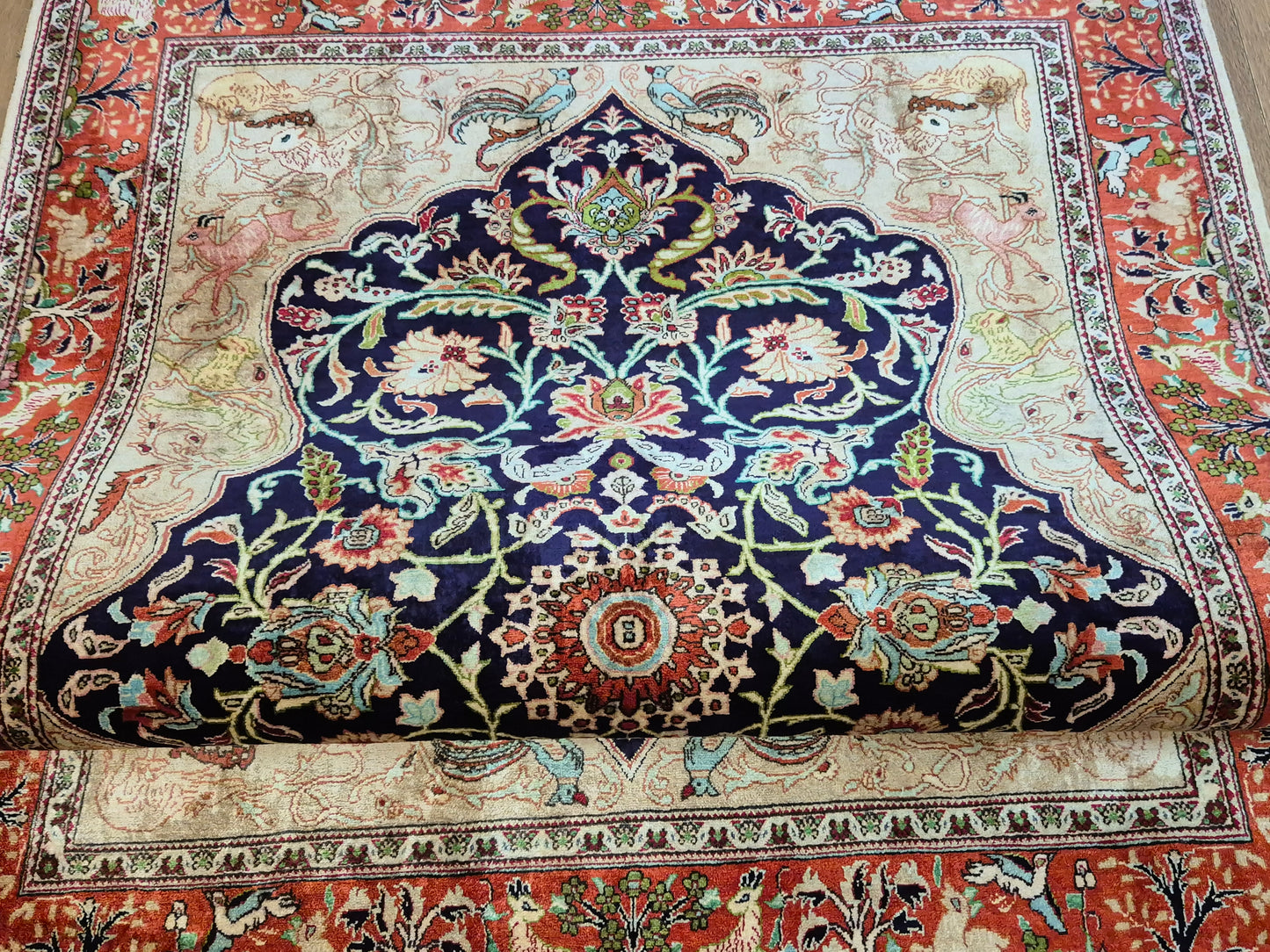 Ghom Seidenteppich auf Seide Jagdmotiv feine Knüpfung