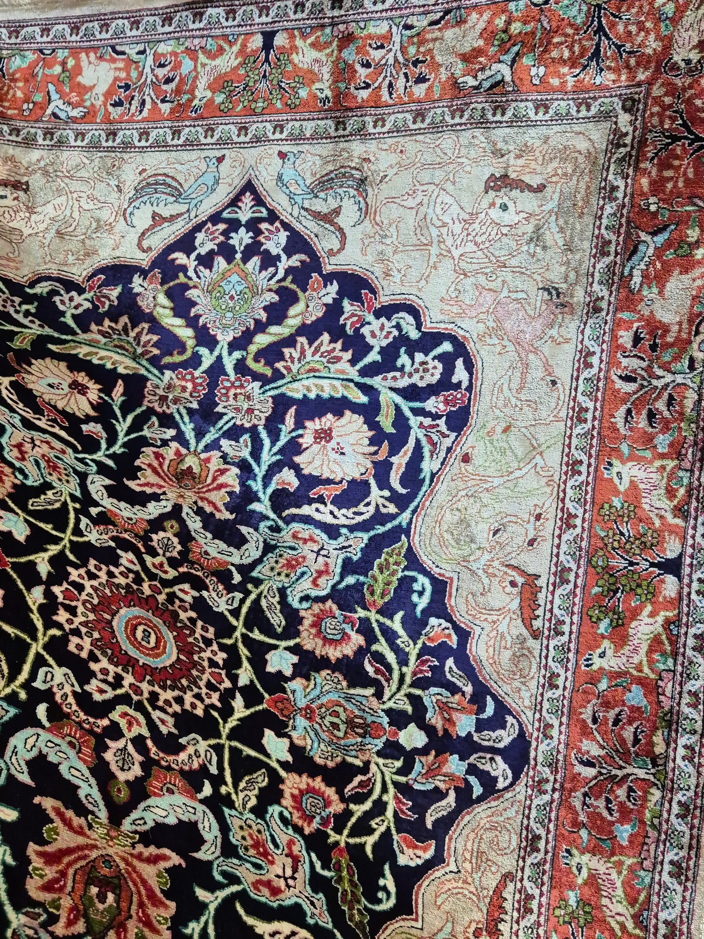 Ghom Seidenteppich auf Seide Jagdmotiv feine Knüpfung