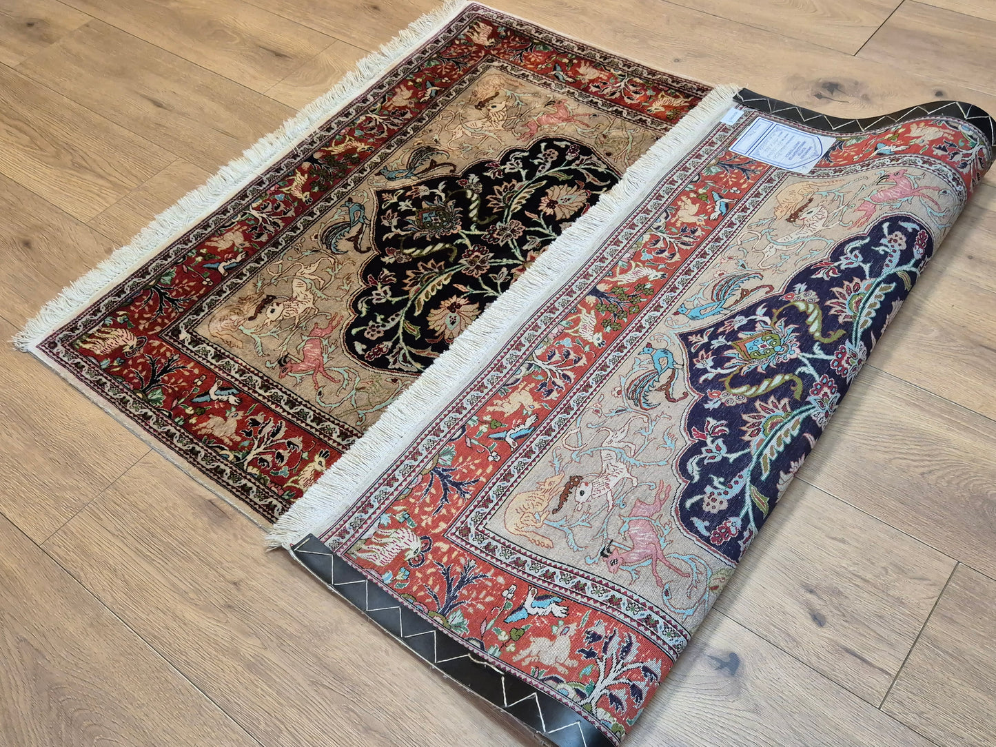 Ghom Seidenteppich auf Seide Jagdmotiv feine Knüpfung