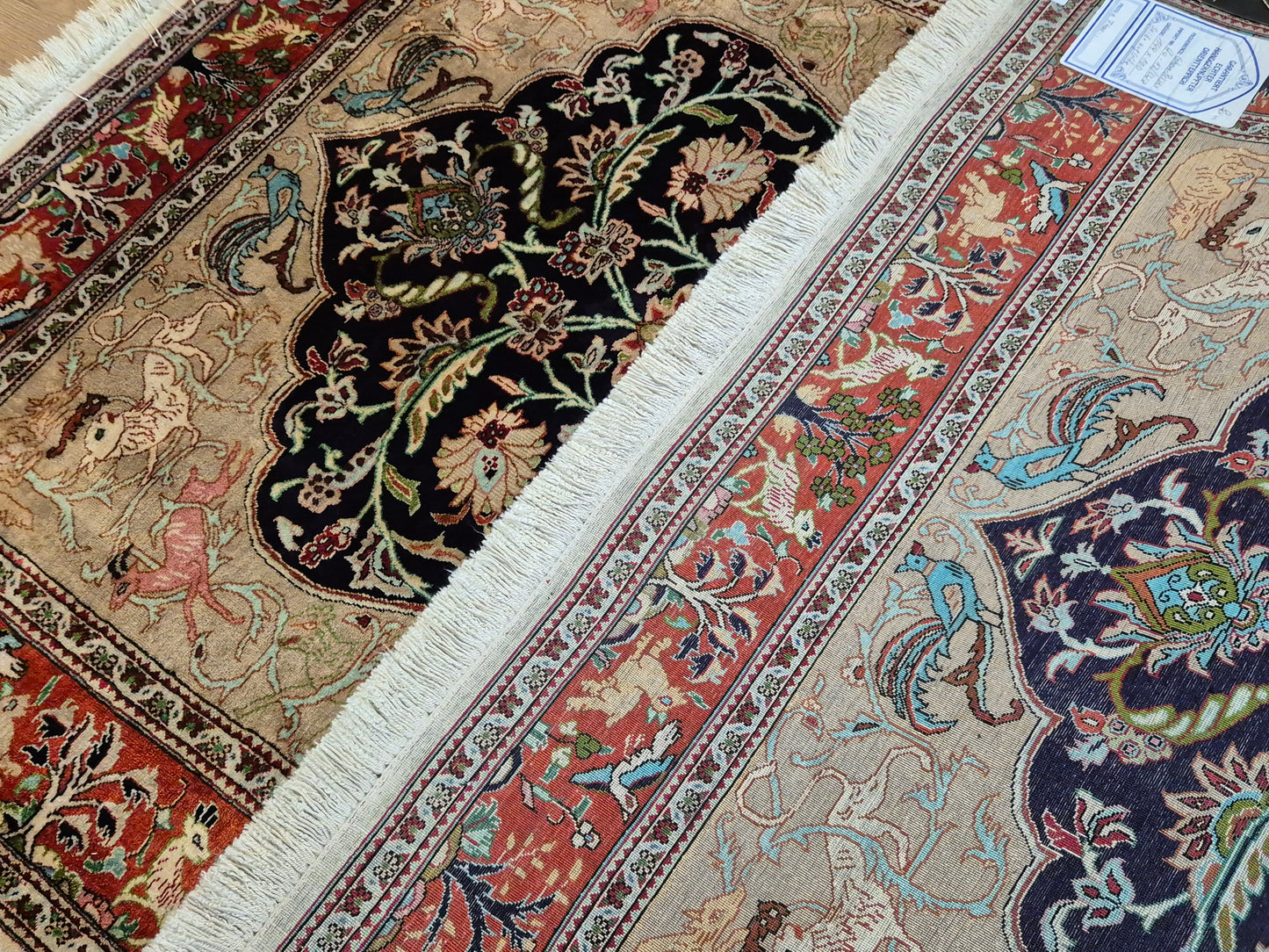 Ghom Seidenteppich auf Seide Jagdmotiv feine Knüpfung