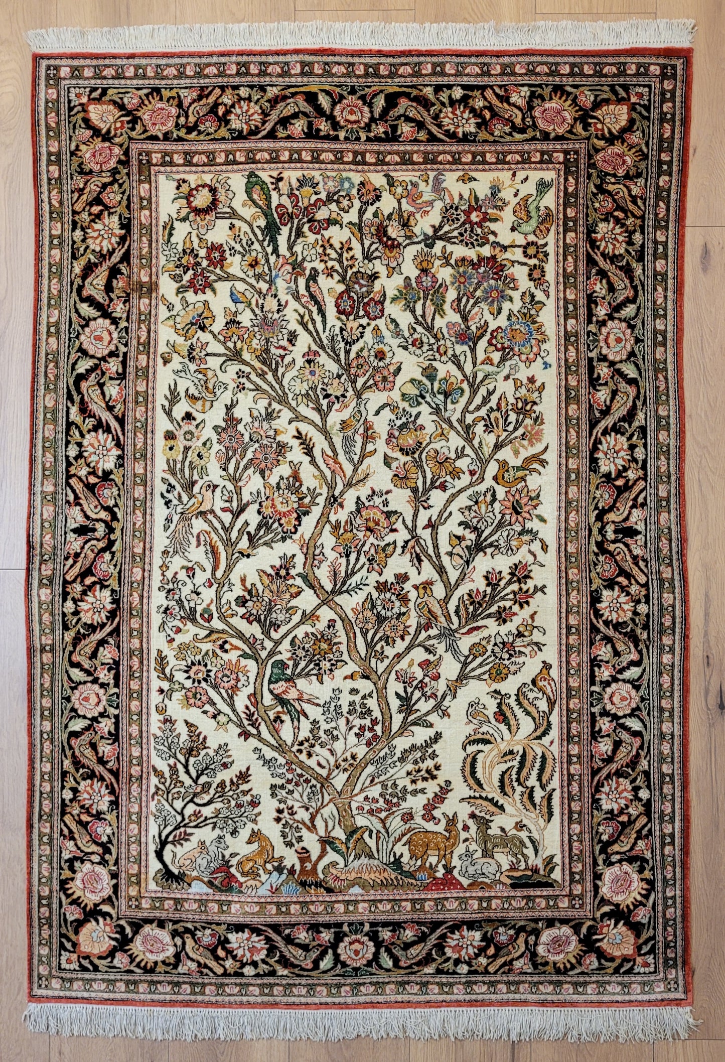 Ghom Seide auf Seide Teppich Baum des Lebens feine Knüpfung