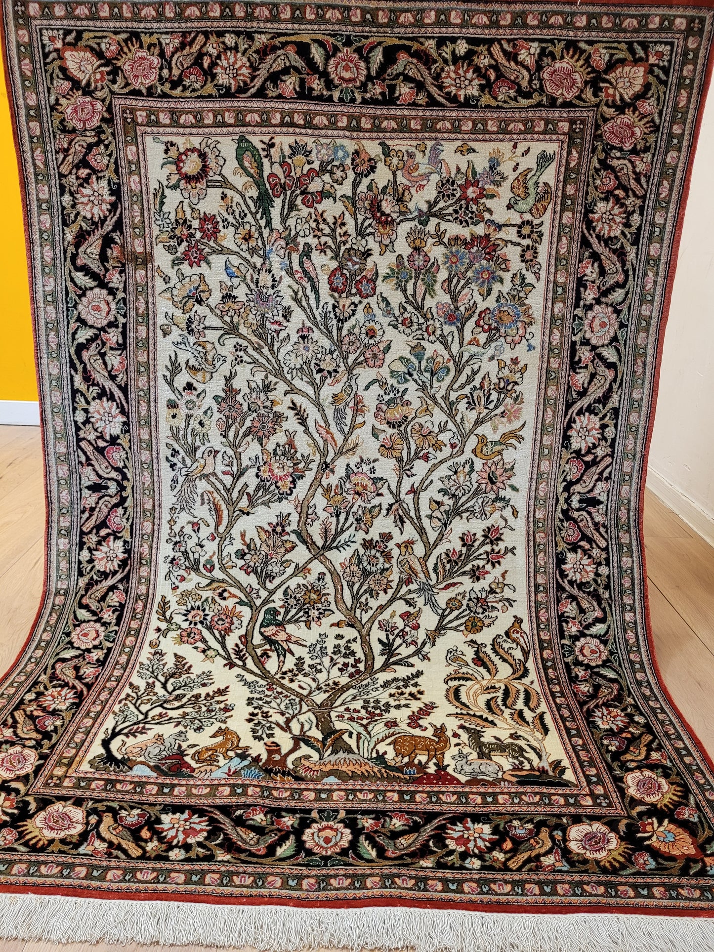 Ghom Seide auf Seide Teppich Baum des Lebens feine Knüpfung