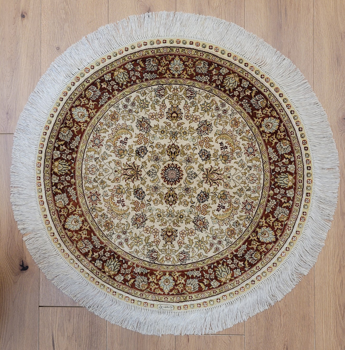 Hereke Teppich Seide auf Seide signiert rund florales Medaillon