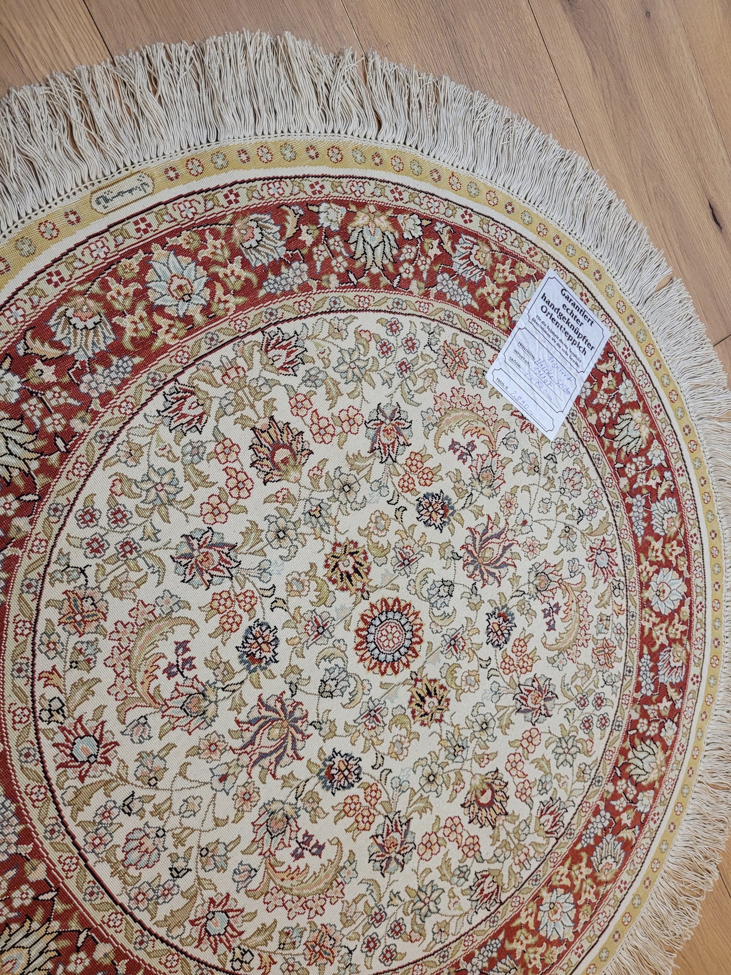 Hereke Teppich Seide auf Seide signiert rund florales Medaillon