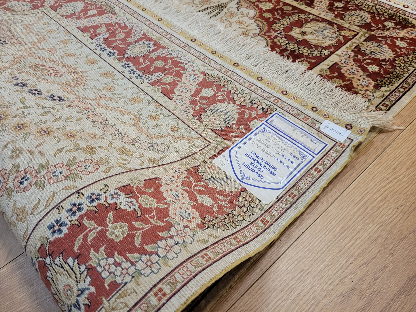 Hereke Teppich Seide auf Seide signiert fein Paradiesvogel Motiv