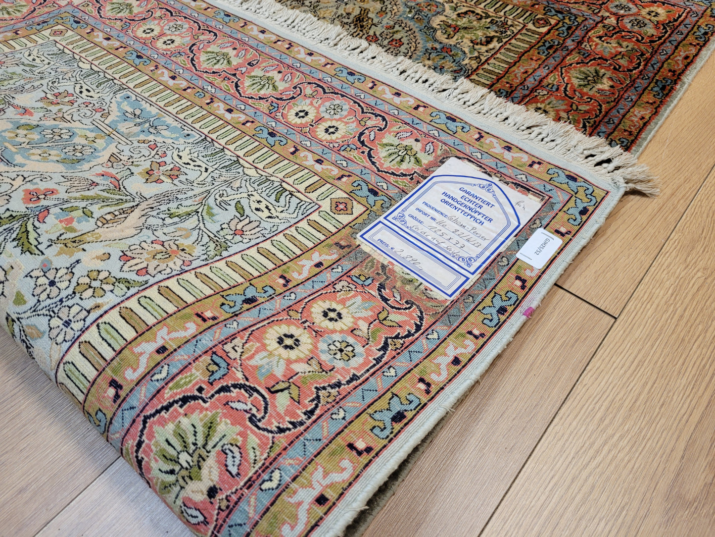 Ghom Teppich Seide auf Seide fein Vase mit Blumenornamenten