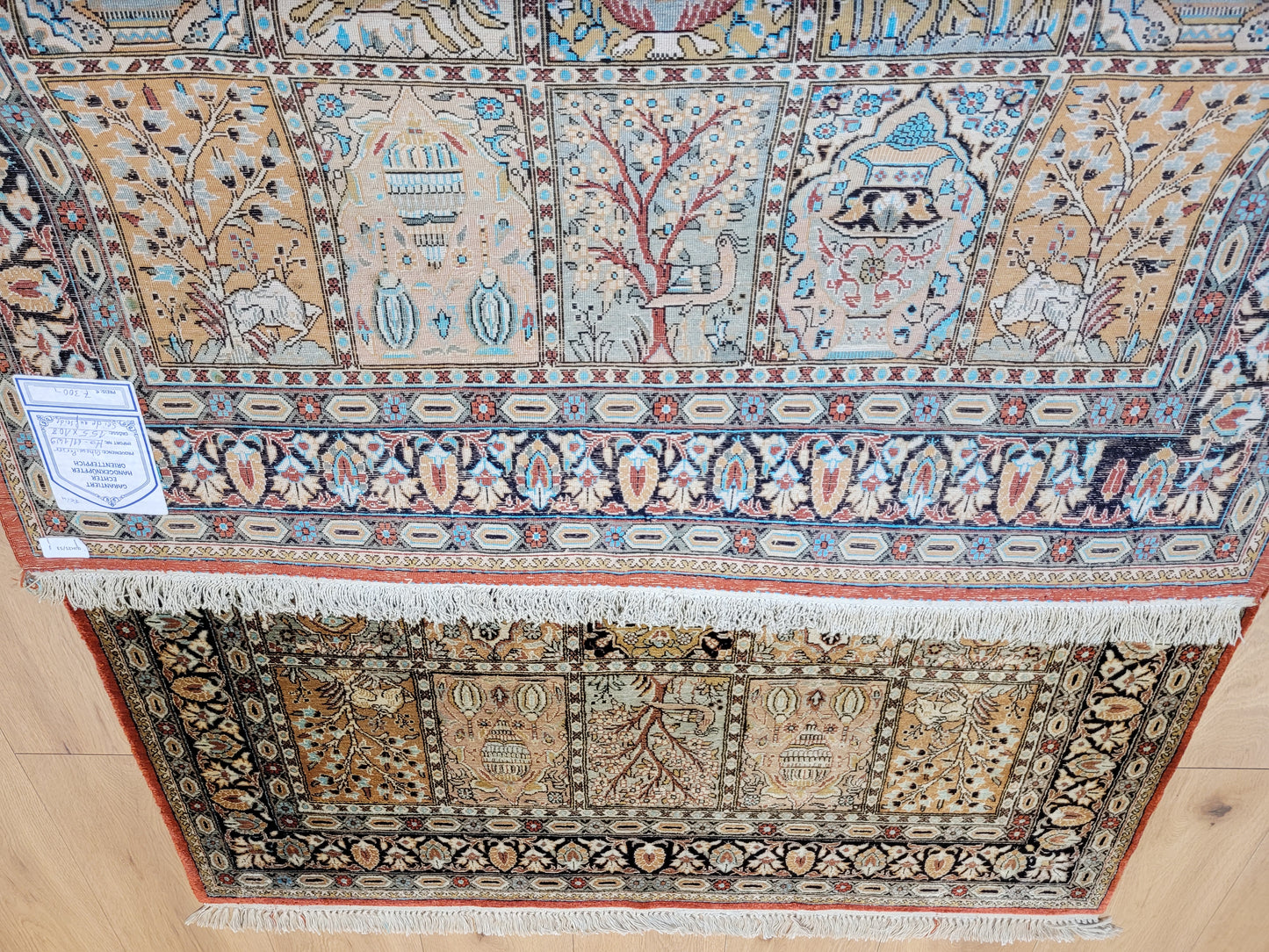 Ghom Teppich Seide auf Seide fein Gartenmotiv Jagdszenen