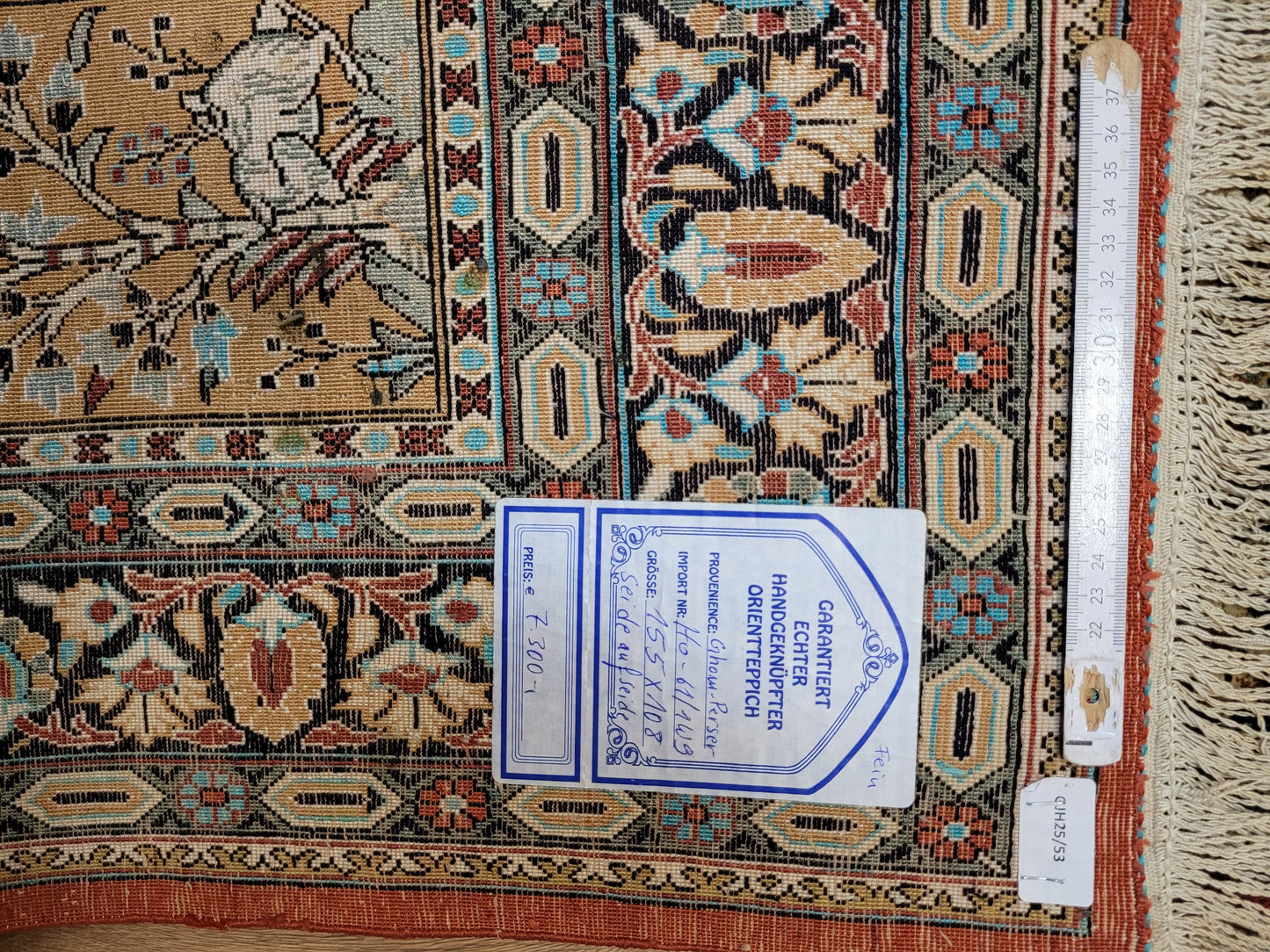 Ghom Teppich Seide auf Seide fein Gartenmotiv Jagdszenen