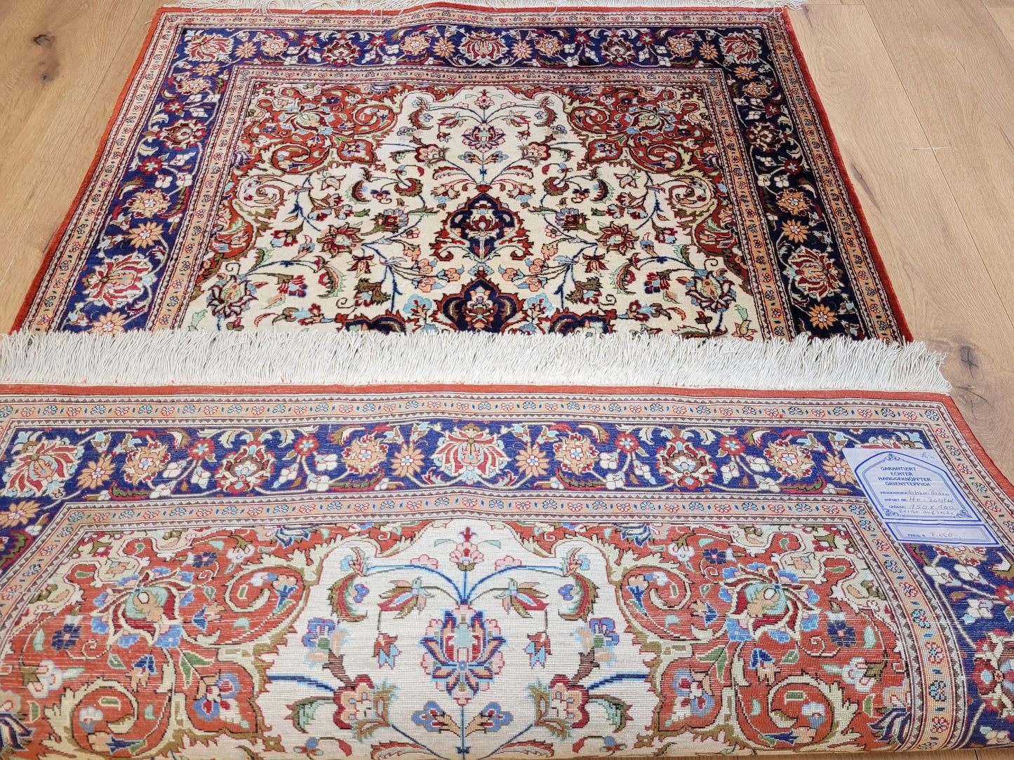 Ghom Teppich Seide auf Seide fein florales Medaillonmuster