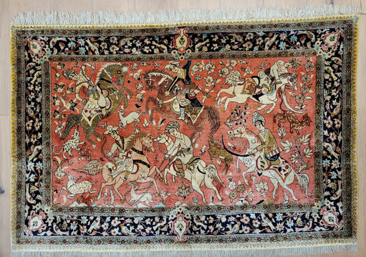 Ghom Teppich Seide auf Seide Jagdszene