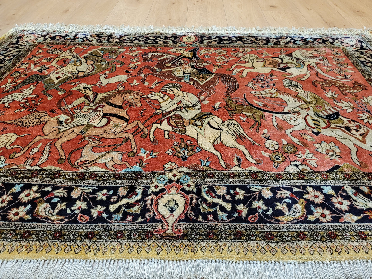 Ghom Teppich Seide auf Seide Jagdszene