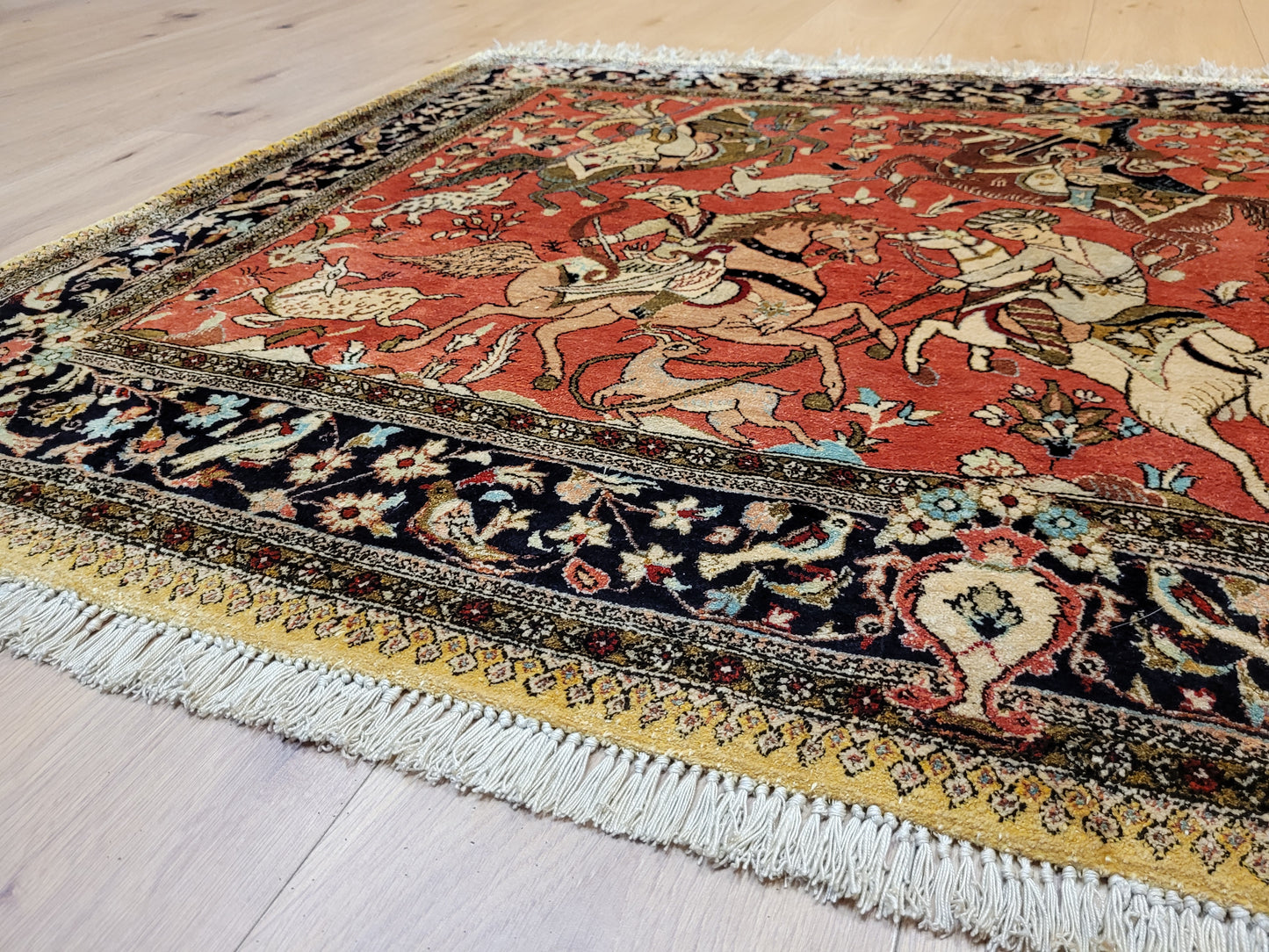 Ghom Teppich Seide auf Seide Jagdszene