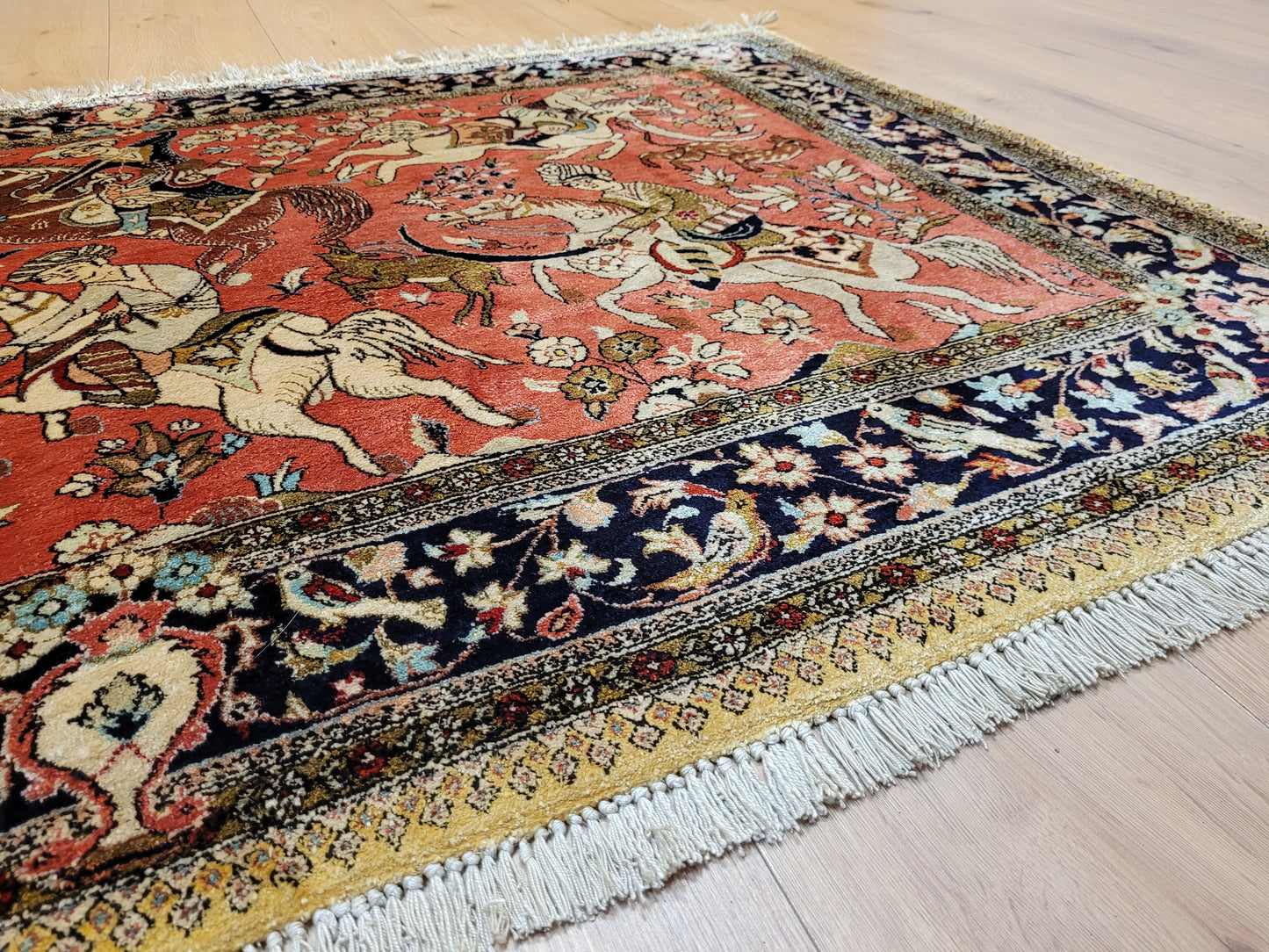 Ghom Teppich Seide auf Seide Jagdszene