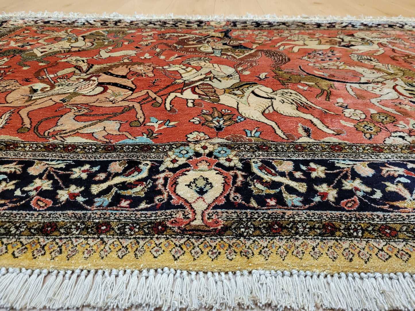 Ghom Teppich Seide auf Seide Jagdszene