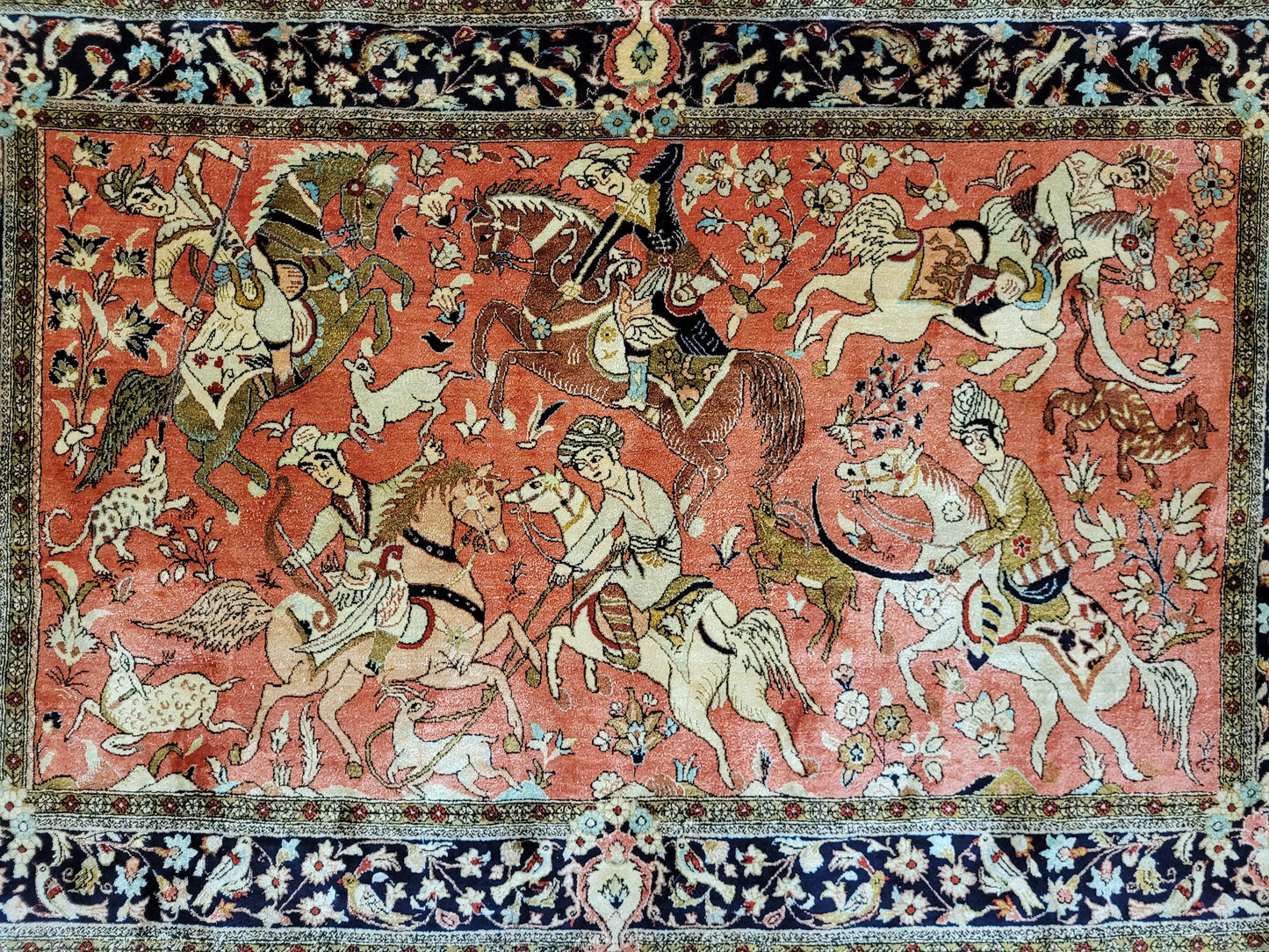 Ghom Teppich Seide auf Seide Jagdszene