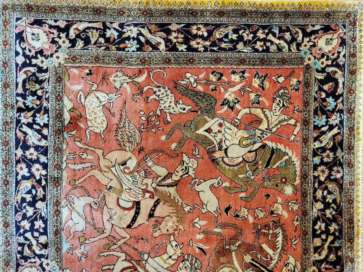 Ghom Teppich Seide auf Seide Jagdszene
