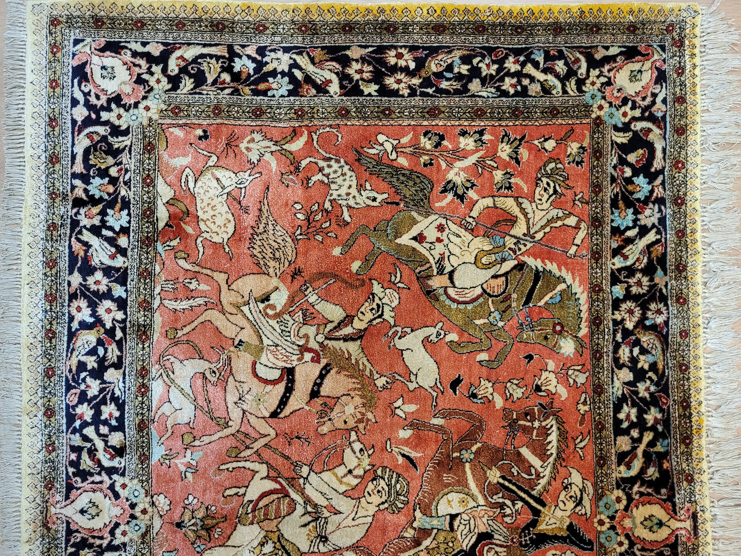 Ghom Teppich Seide auf Seide Jagdszene