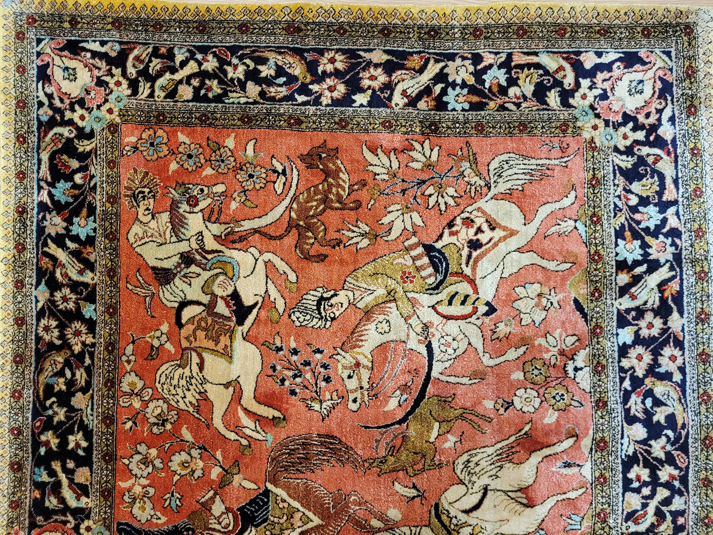 Ghom Teppich Seide auf Seide Jagdszene