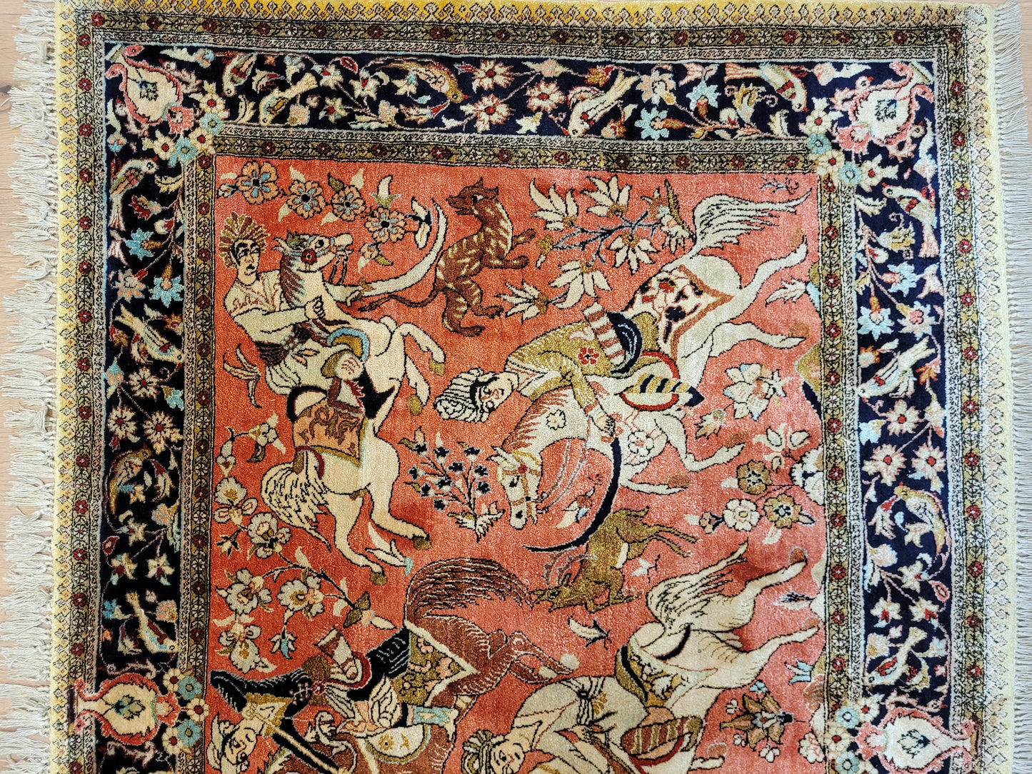 Ghom Teppich Seide auf Seide Jagdszene