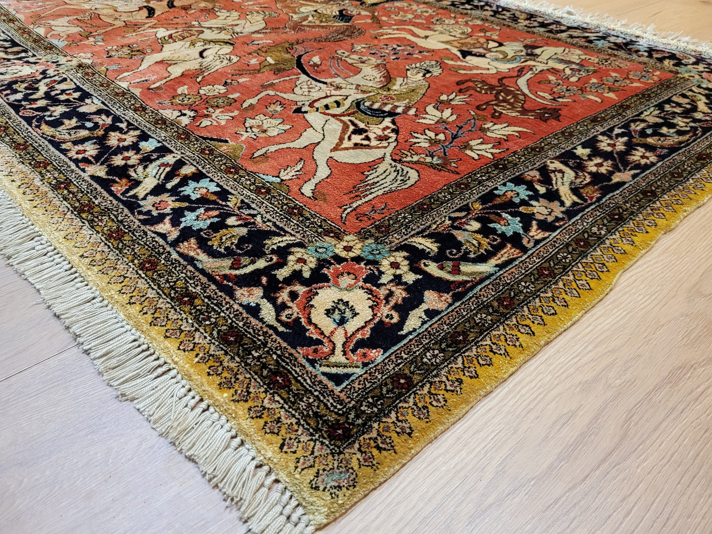 Ghom Teppich Seide auf Seide Jagdszene