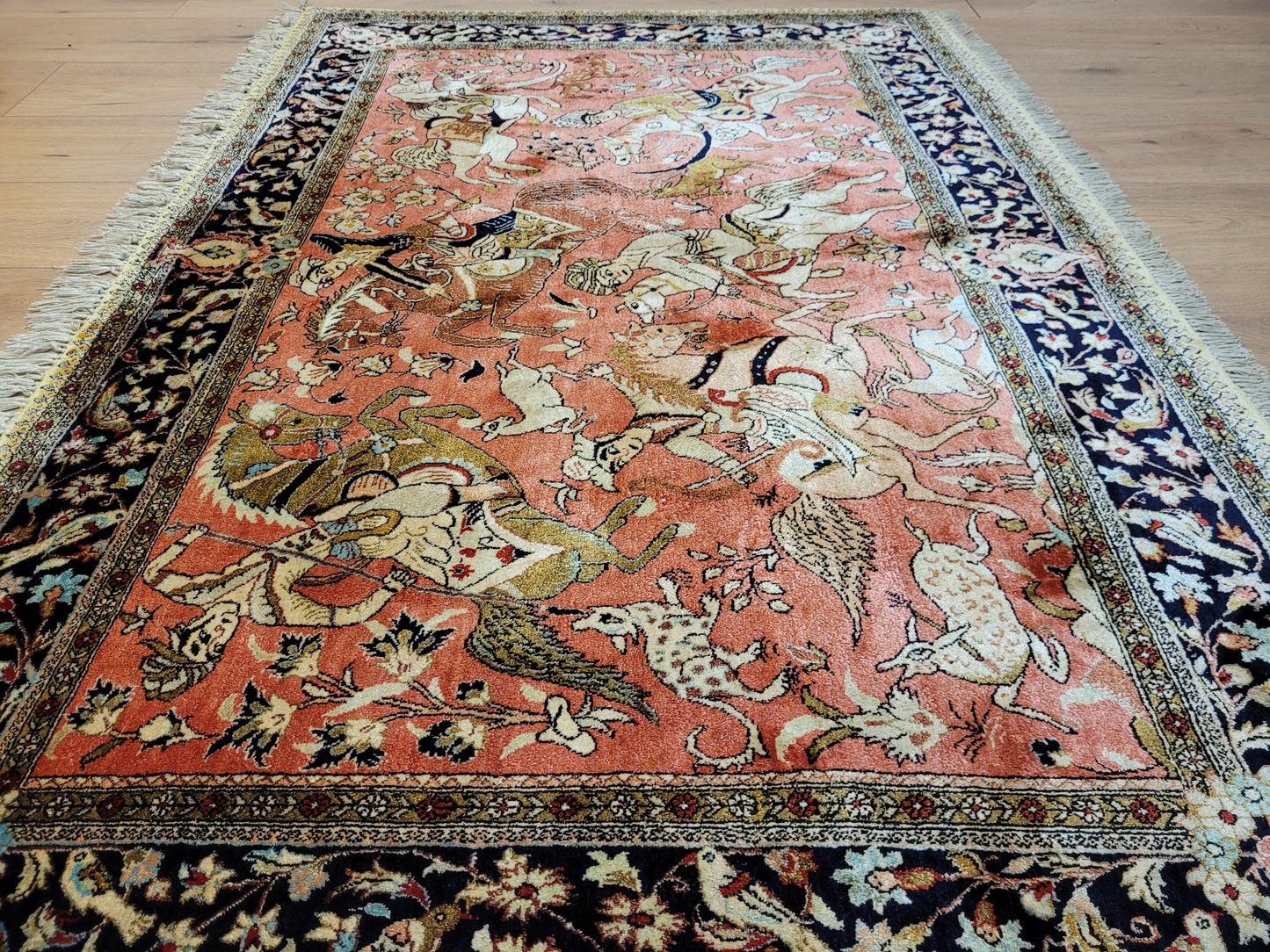 Ghom Teppich Seide auf Seide Jagdszene