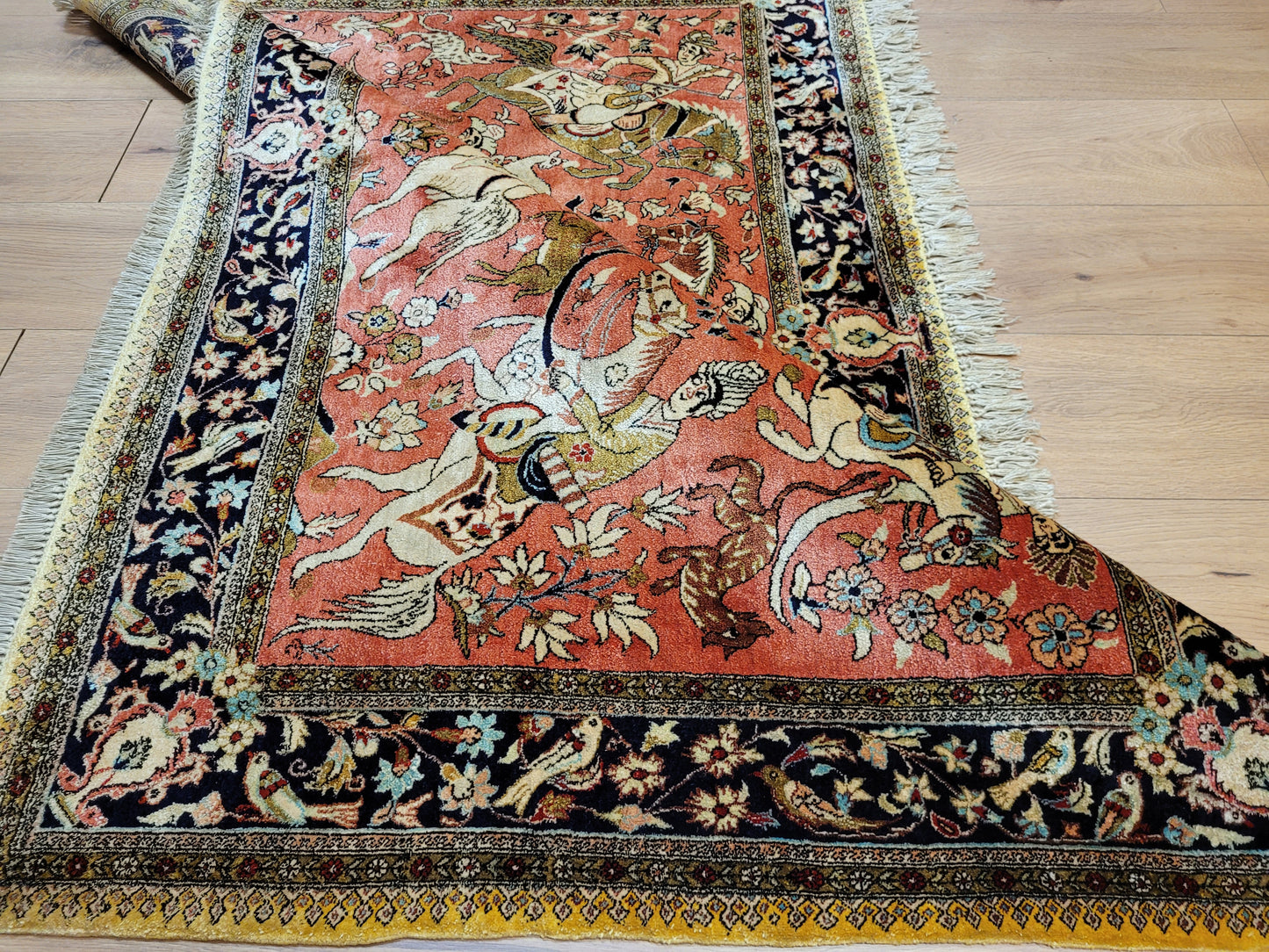 Ghom Teppich Seide auf Seide Jagdszene