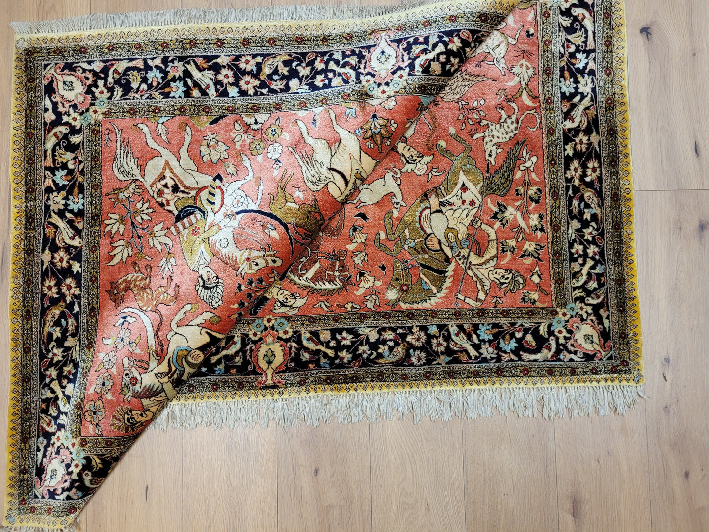 Ghom Teppich Seide auf Seide Jagdszene