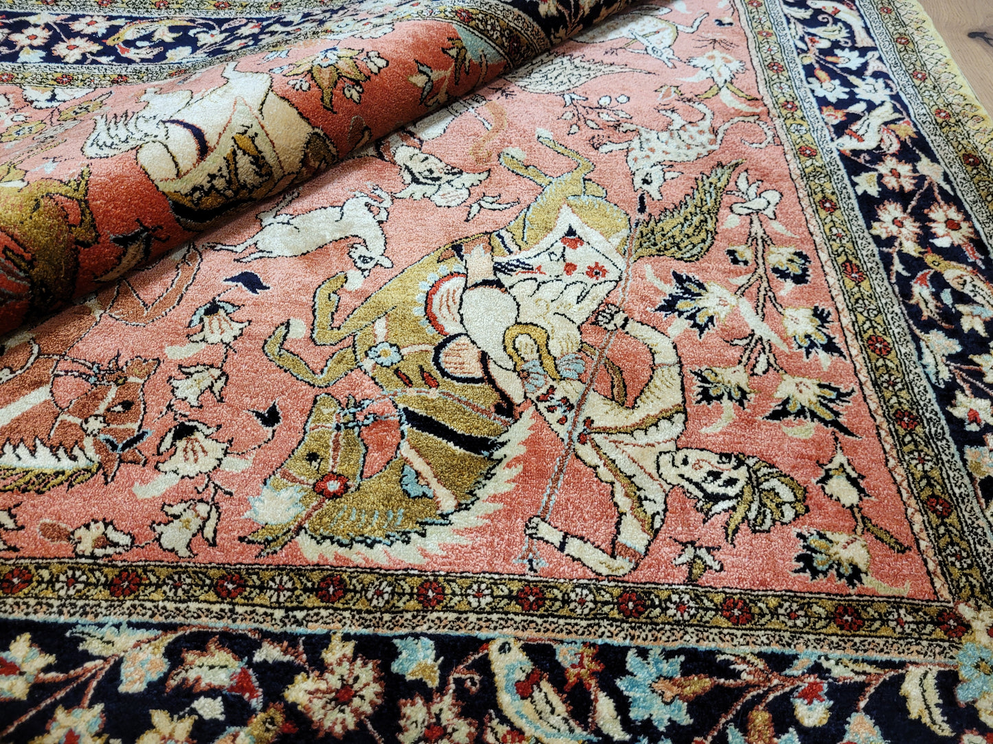 Ghom Teppich Seide auf Seide Jagdszene