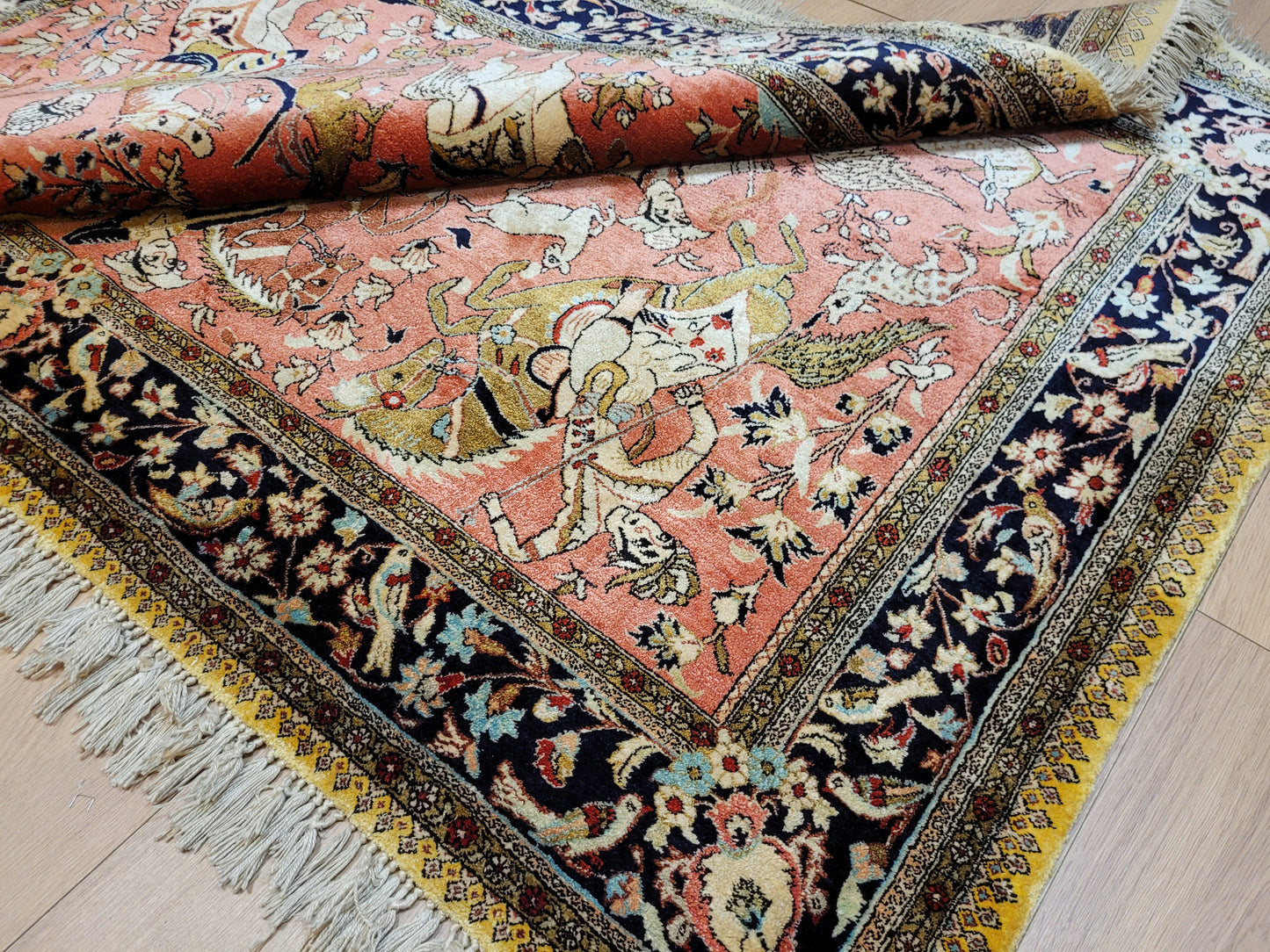 Ghom Teppich Seide auf Seide Jagdszene