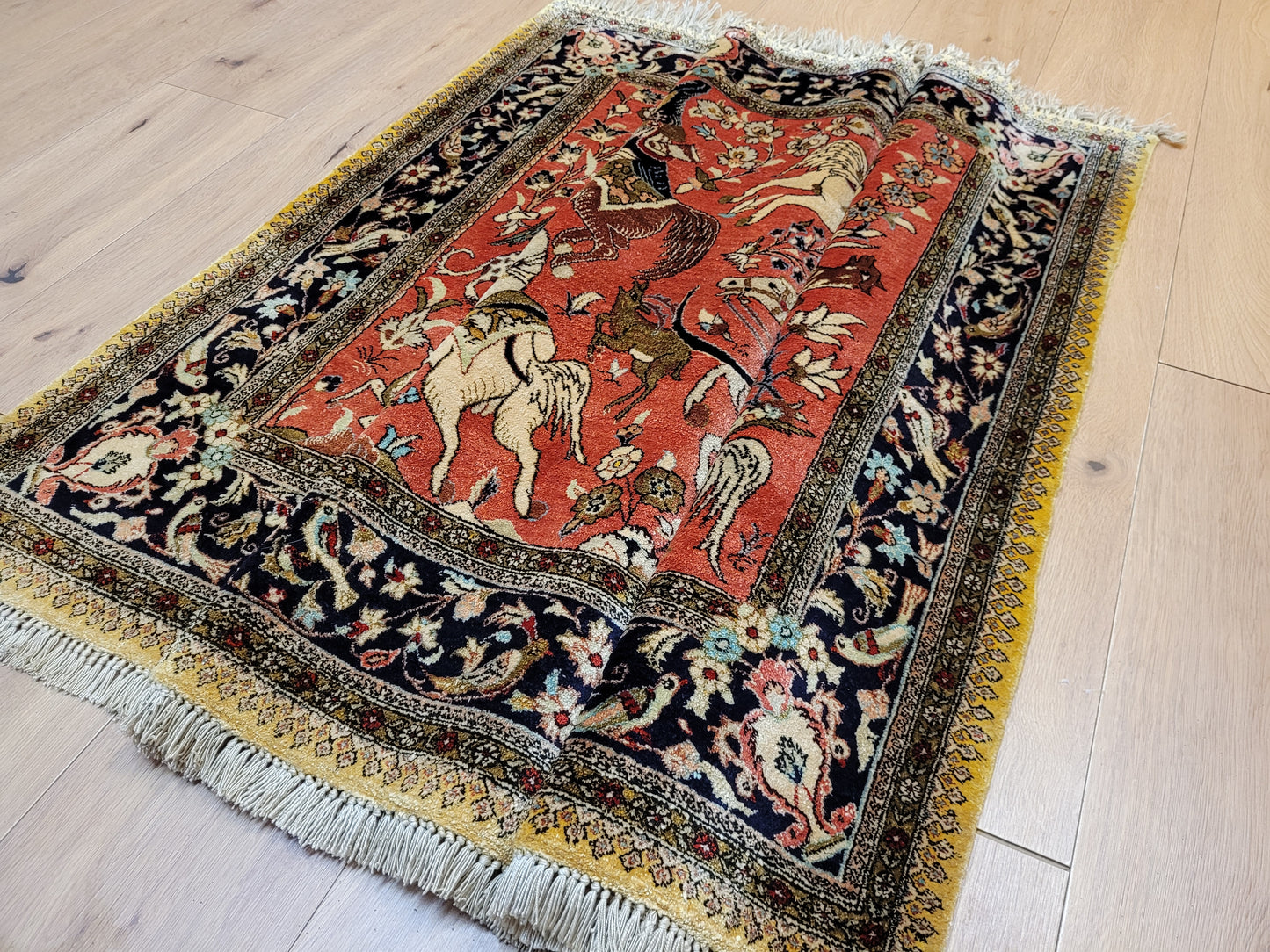 Ghom Teppich Seide auf Seide Jagdszene