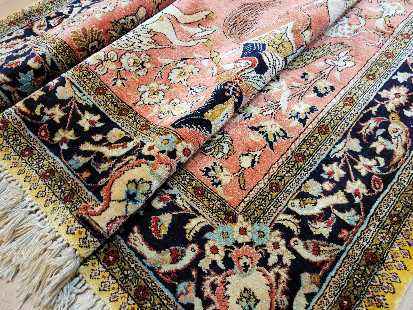 Ghom Teppich Seide auf Seide Jagdszene