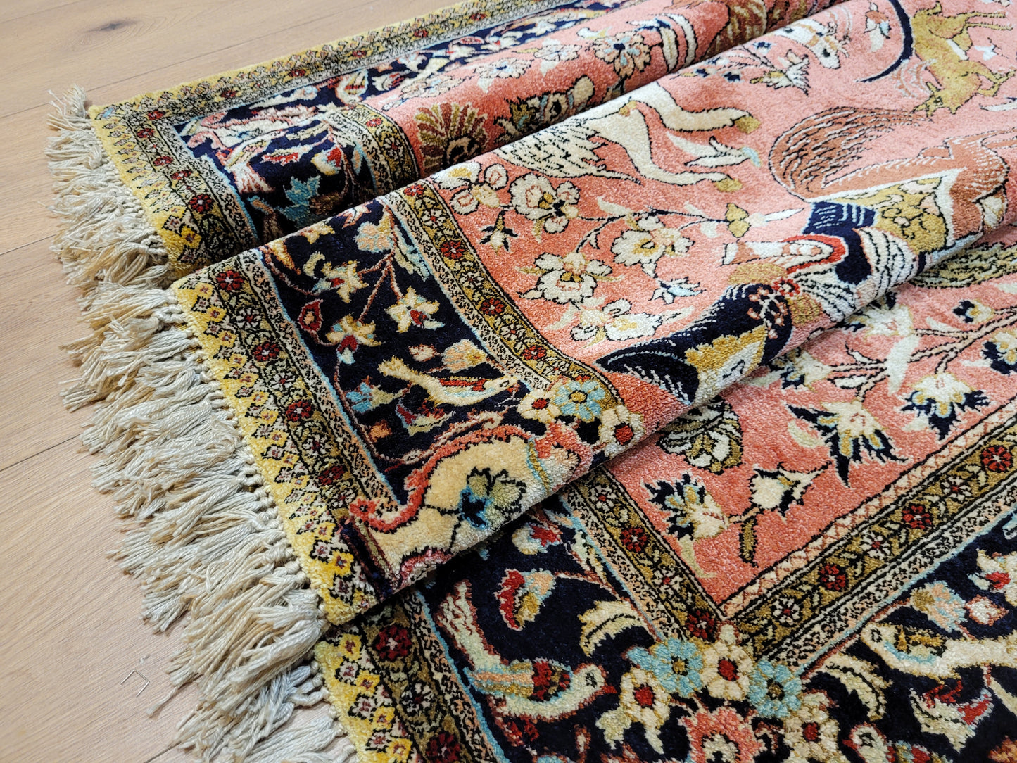 Ghom Teppich Seide auf Seide Jagdszene