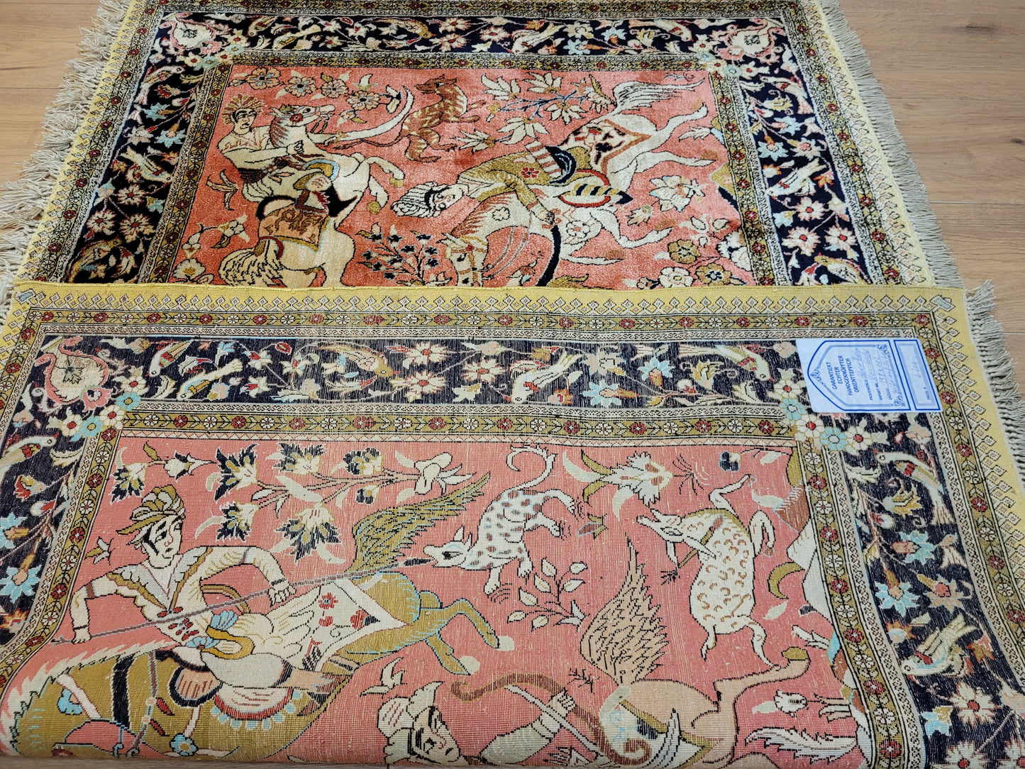 Ghom Teppich Seide auf Seide Jagdszene