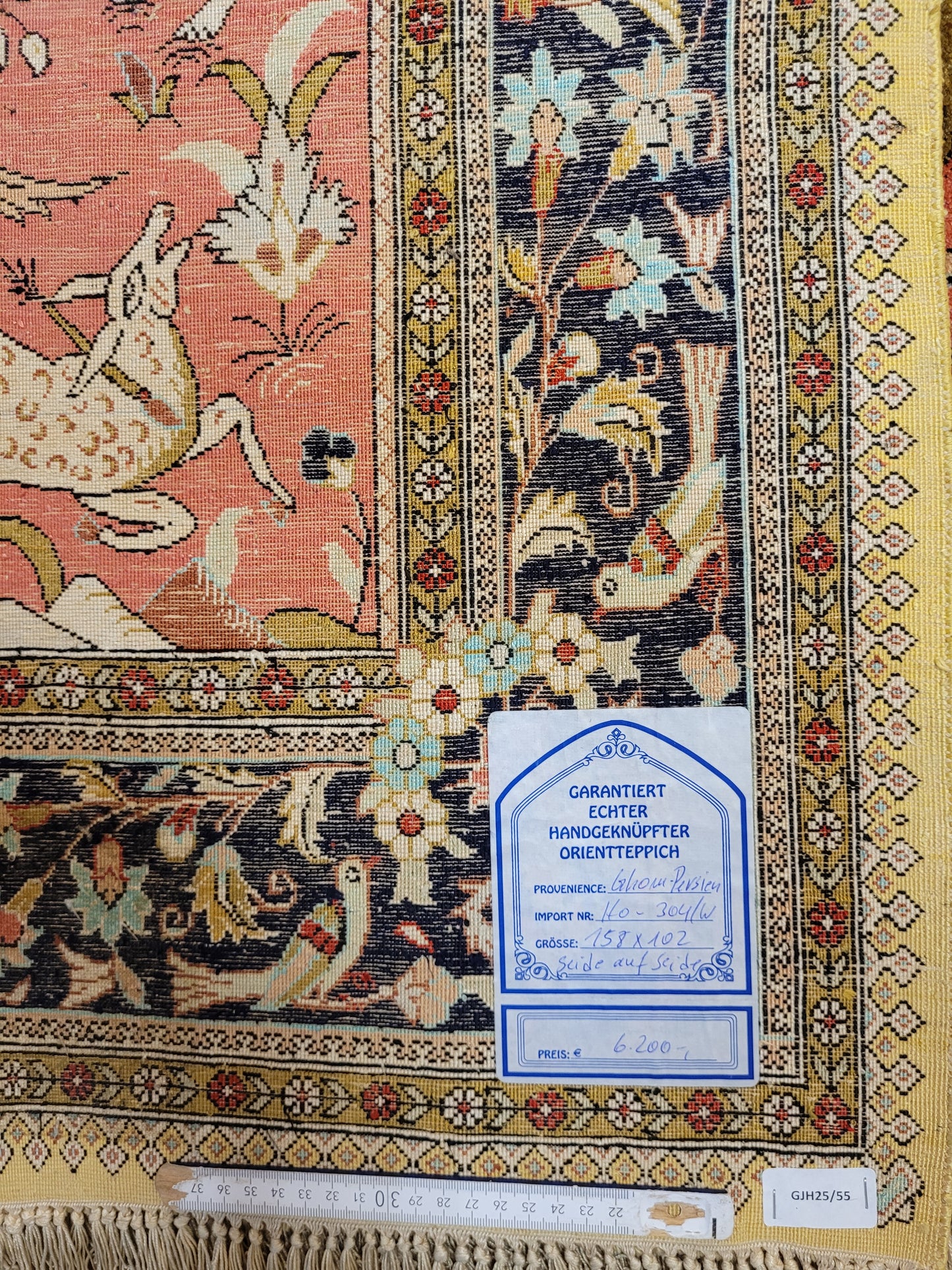 Ghom Teppich Seide auf Seide Jagdszene