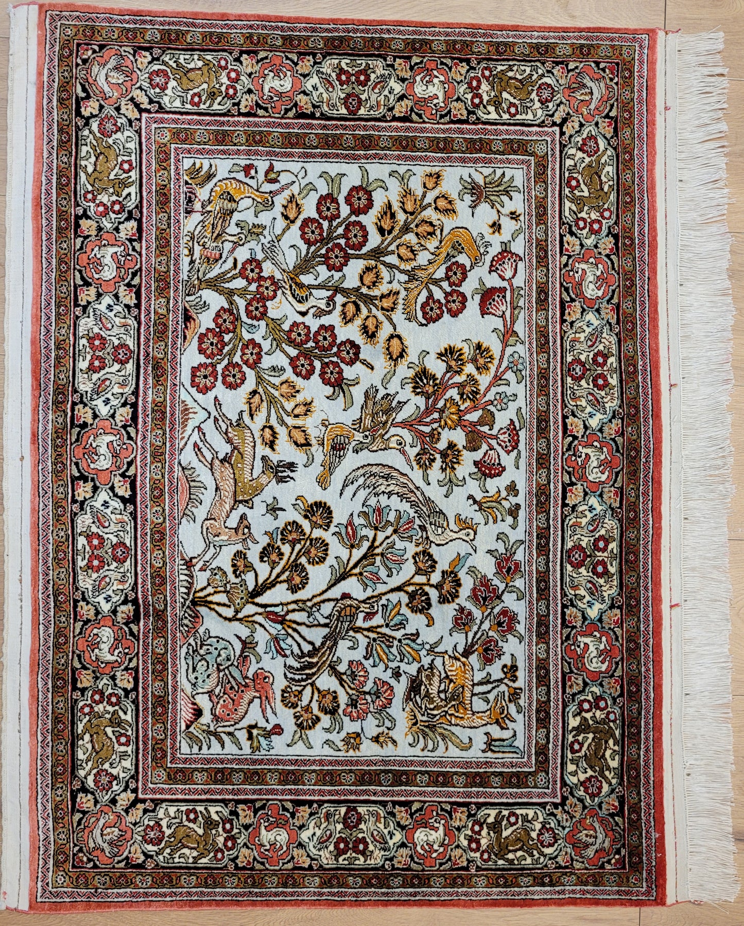 Ghom Seide auf Seide Jagdszene feine Knüpfung