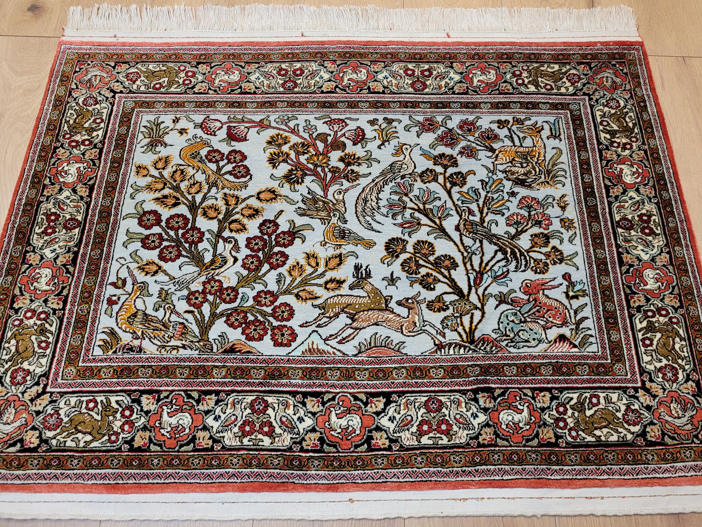 Ghom Seide auf Seide Jagdszene feine Knüpfung