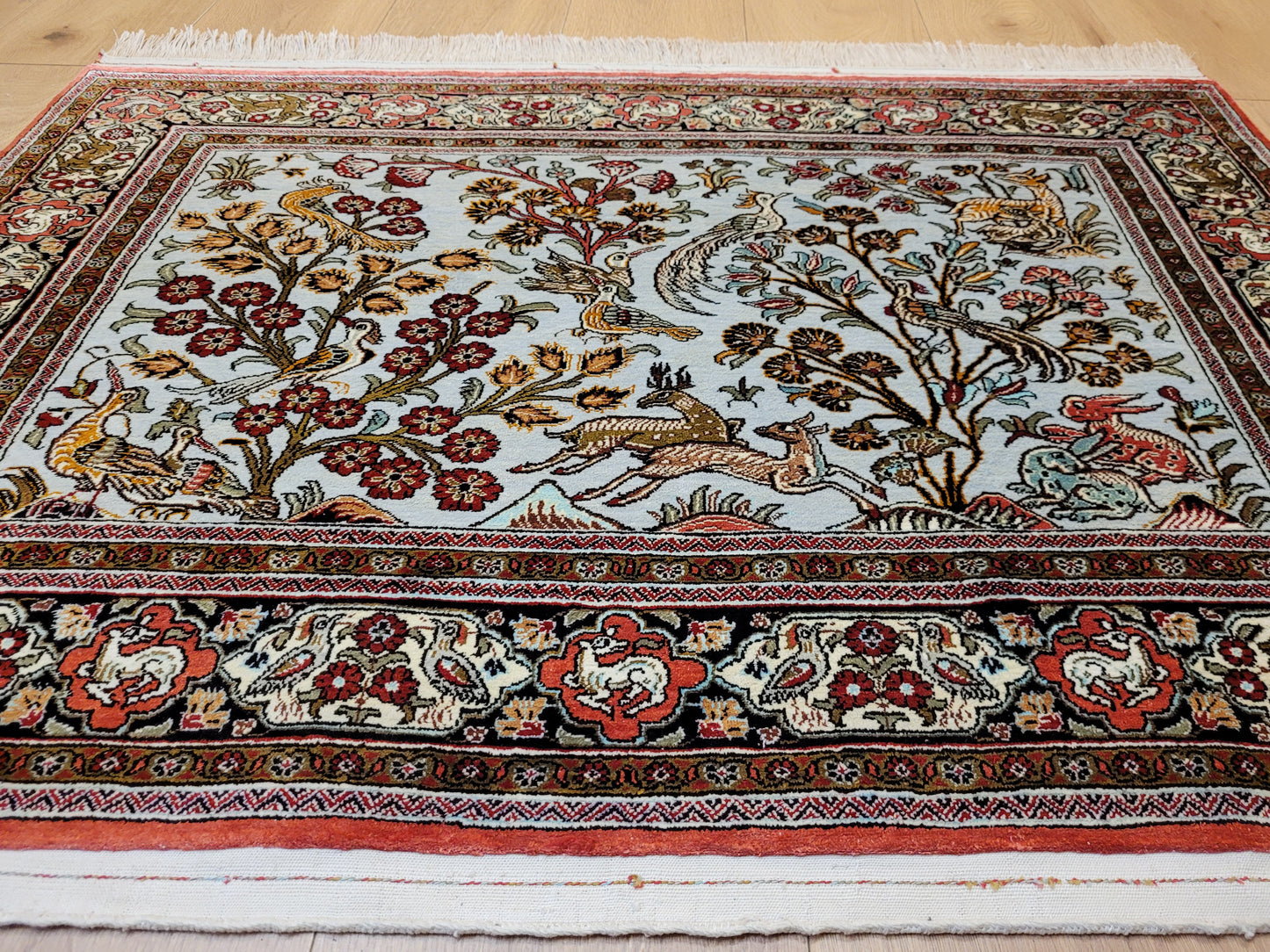 Ghom Seide auf Seide Jagdszene feine Knüpfung