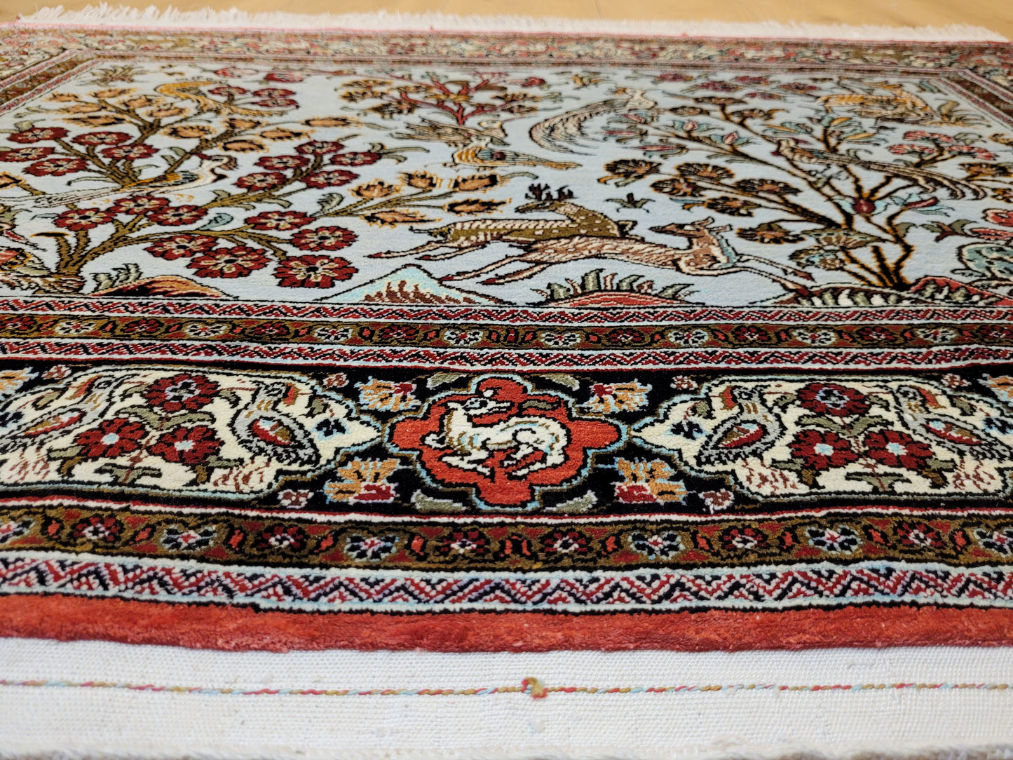 Ghom Seide auf Seide Jagdszene feine Knüpfung