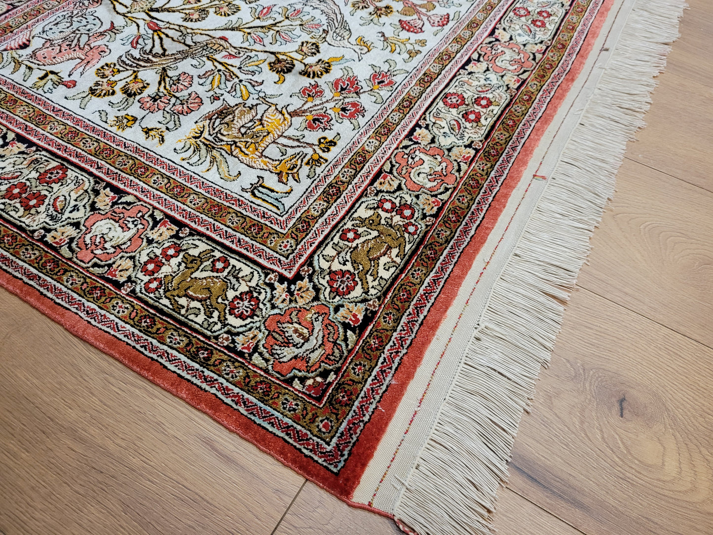 Ghom Seide auf Seide Jagdszene feine Knüpfung