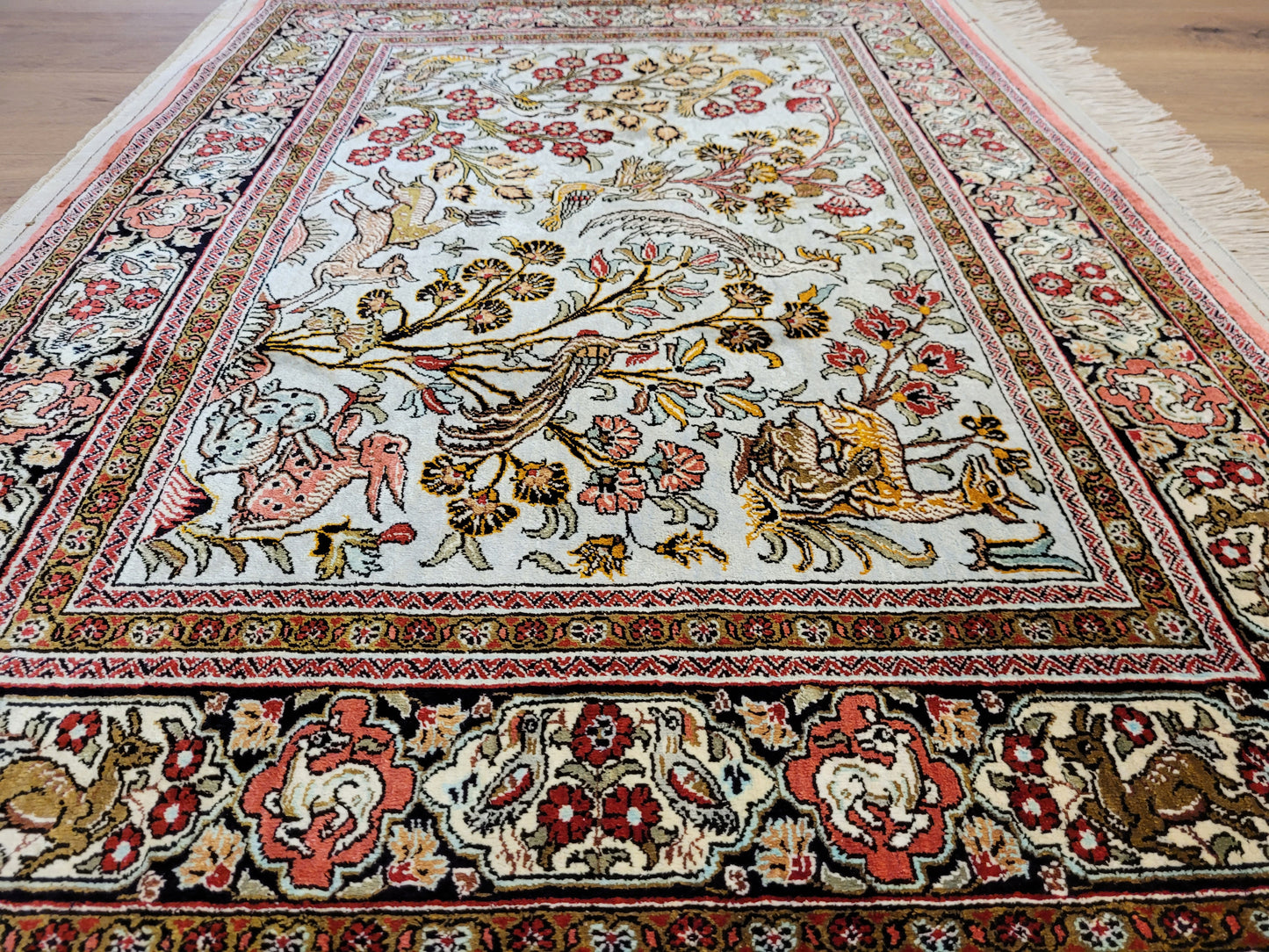 Ghom Seide auf Seide Jagdszene feine Knüpfung