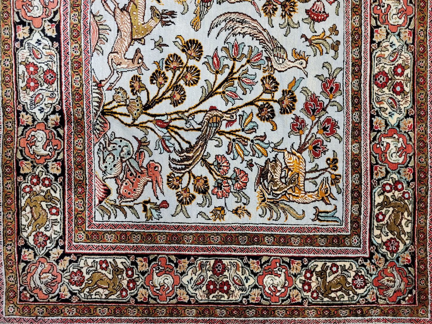 Ghom Seide auf Seide Jagdszene feine Knüpfung