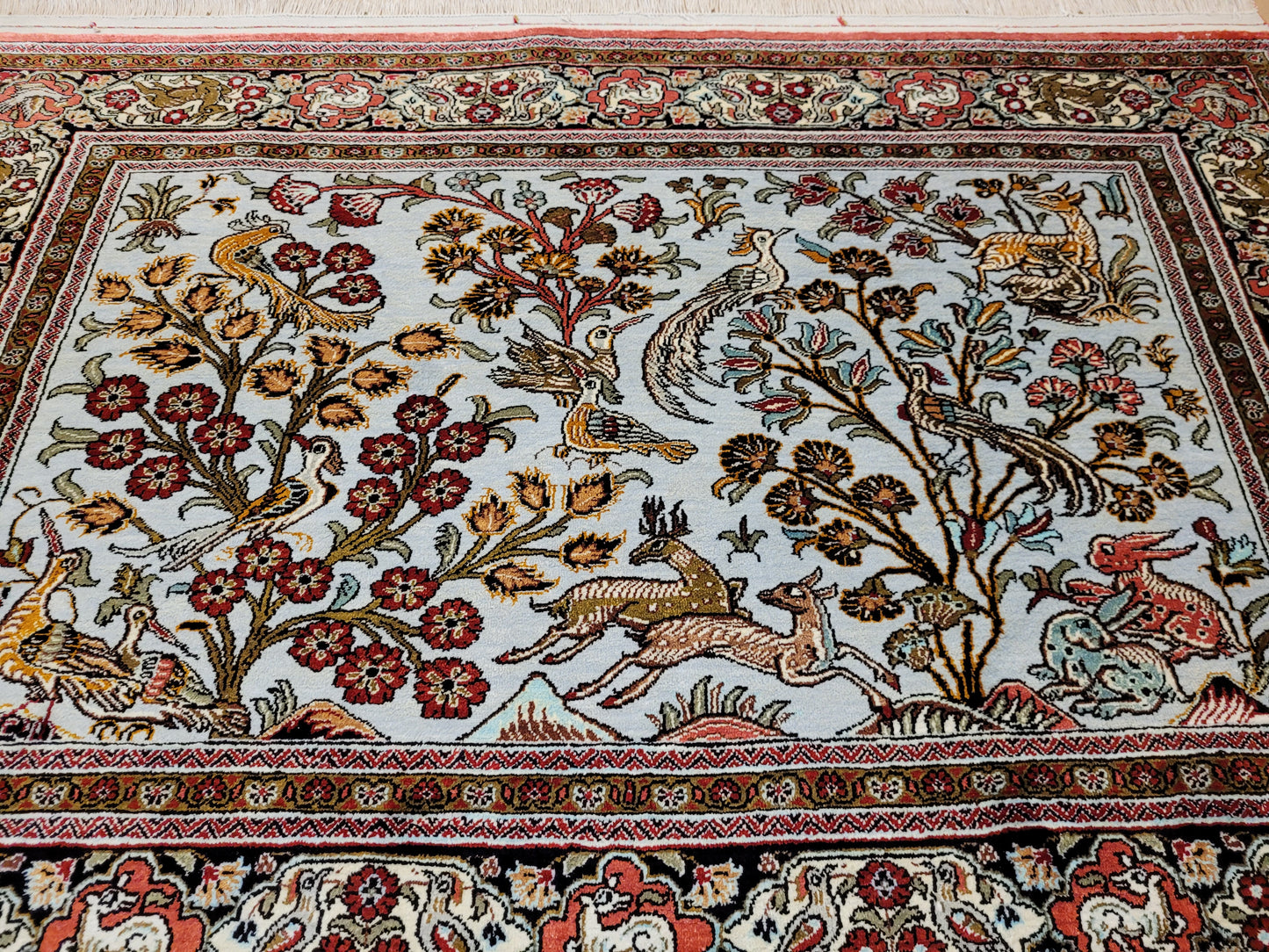 Ghom Seide auf Seide Jagdszene feine Knüpfung