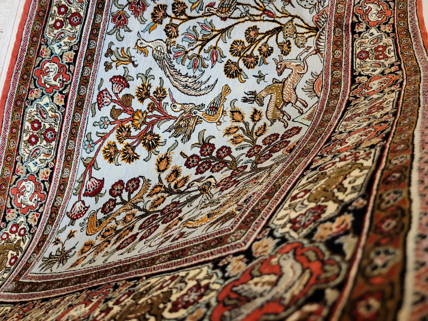 Ghom Seide auf Seide Jagdszene feine Knüpfung