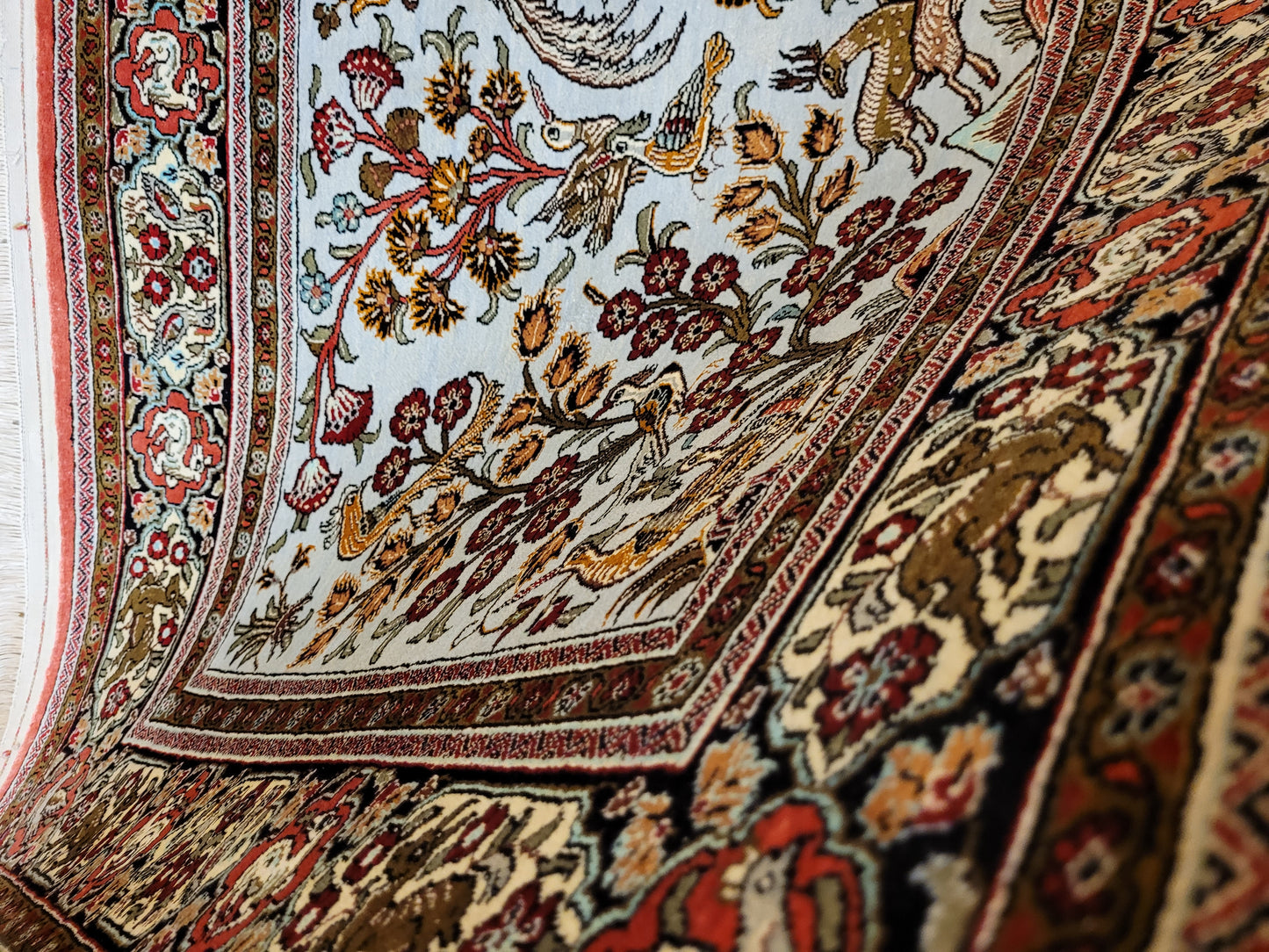 Ghom Seide auf Seide Jagdszene feine Knüpfung