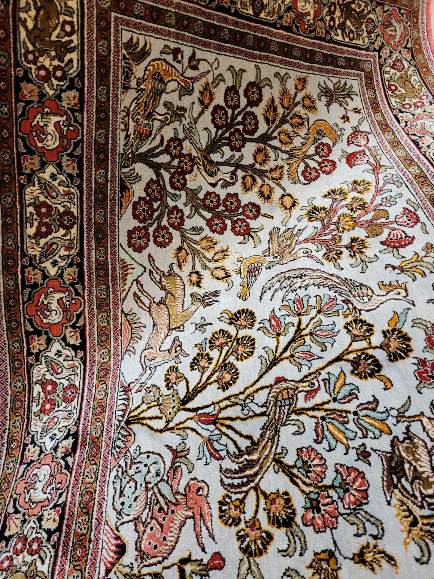 Ghom Seide auf Seide Jagdszene feine Knüpfung