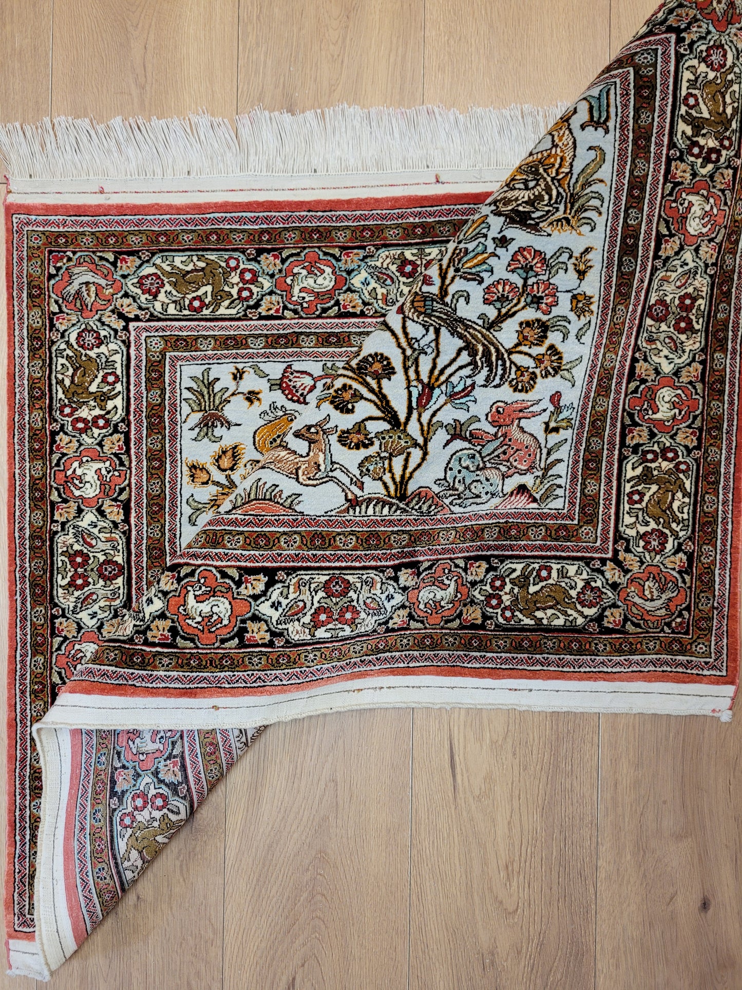 Ghom Seide auf Seide Jagdszene feine Knüpfung