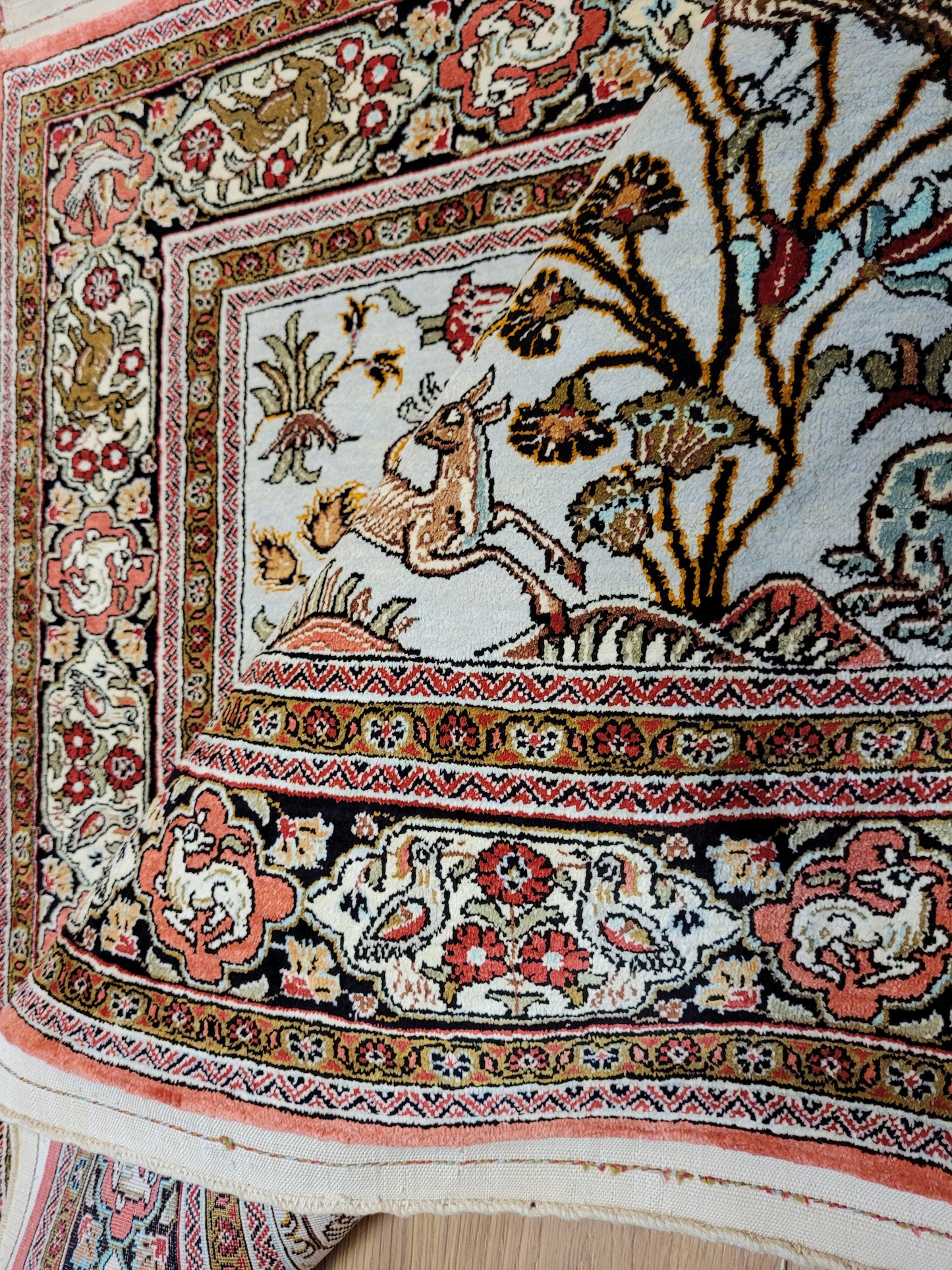 Ghom Seide auf Seide Jagdszene feine Knüpfung