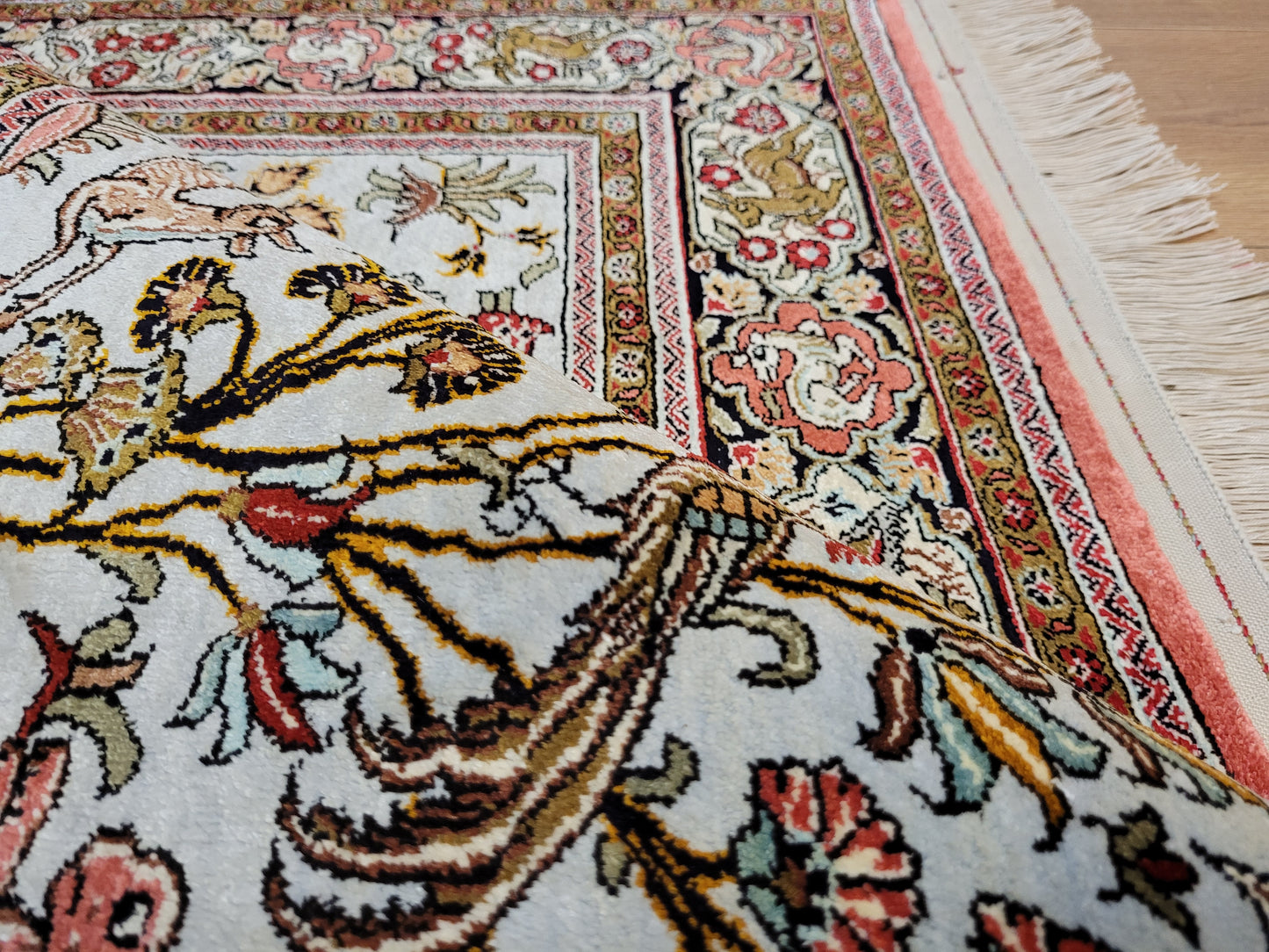 Ghom Seide auf Seide Jagdszene feine Knüpfung